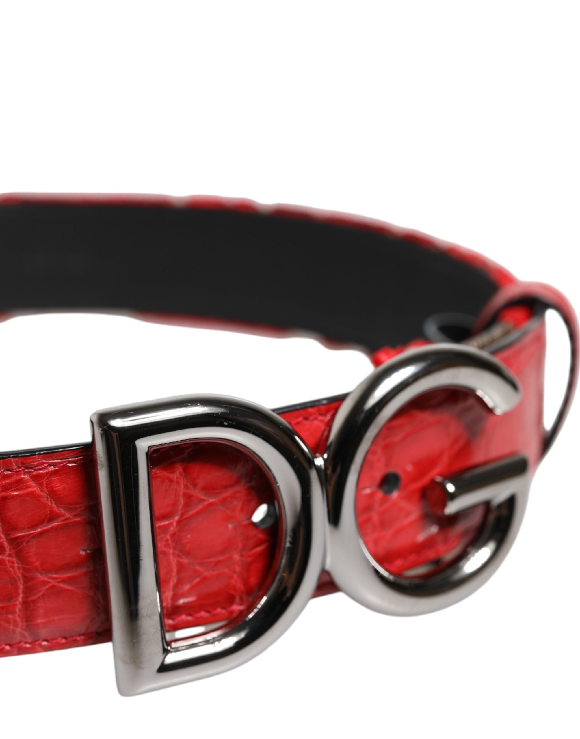 Dolce & Gabbana red viscose belt with silver DG logo metal buckle-4