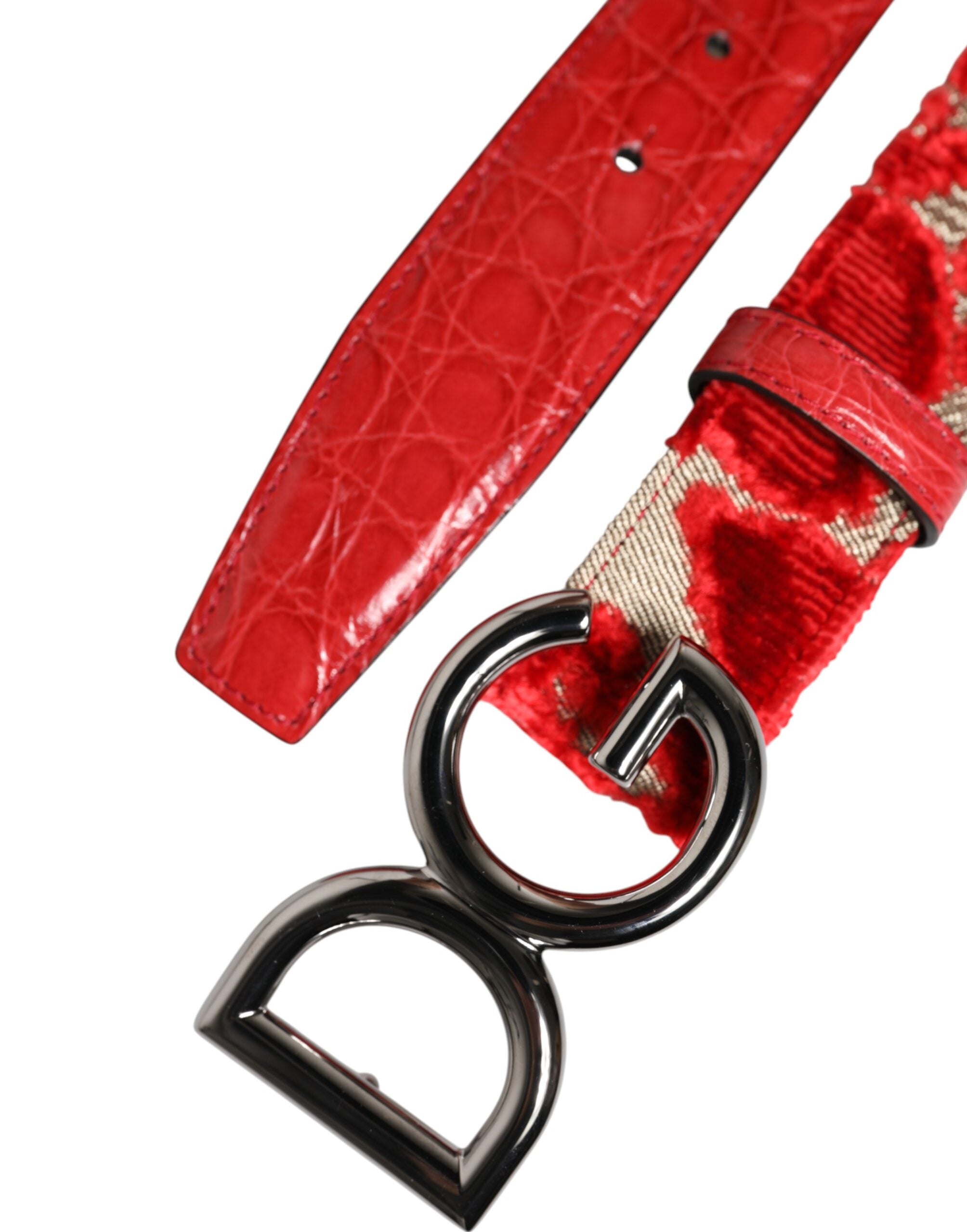 Dolce & Gabbana red viscose belt with silver DG logo metal buckle-6