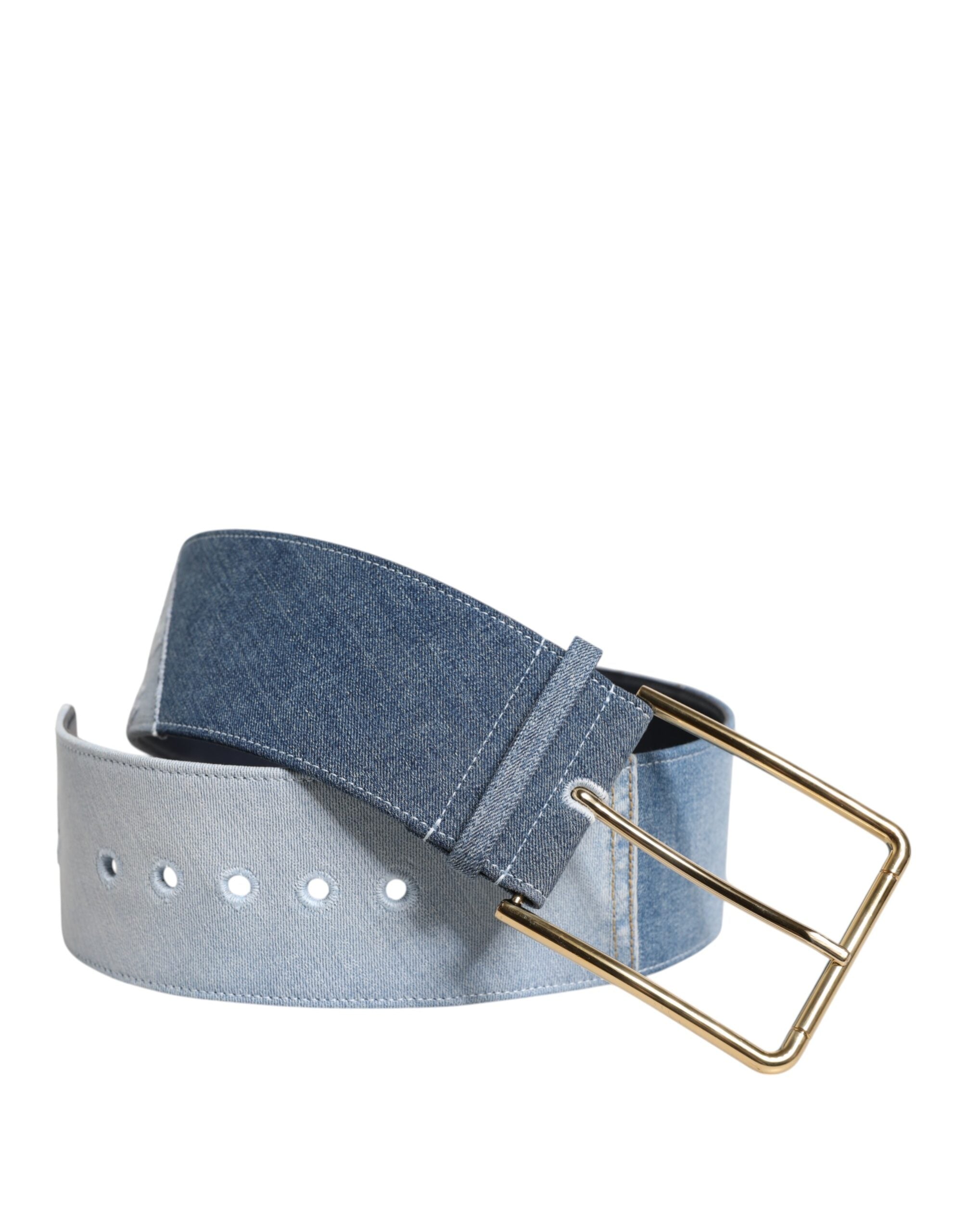 Dolce & Gabbana Zweifarbiger Gürtel aus blauem Denim mit goldener Metallschnalle-2