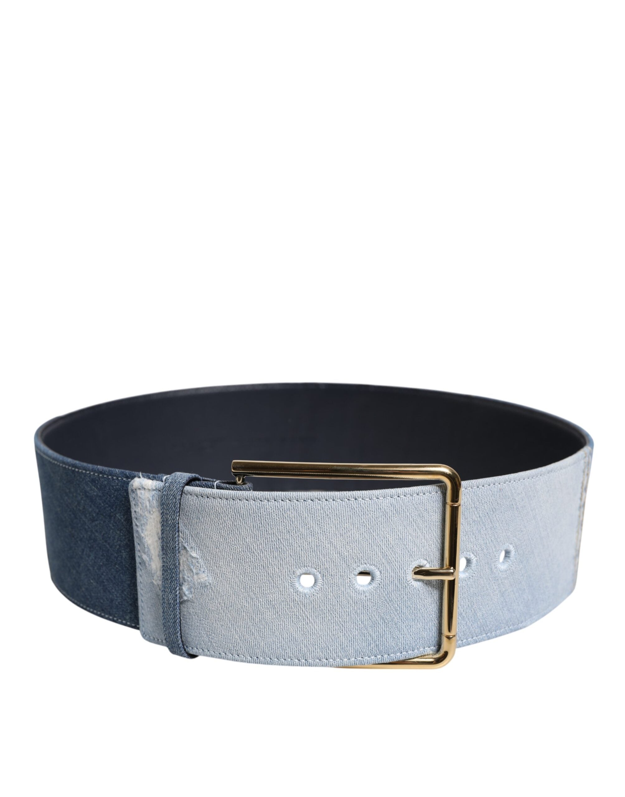 Dolce & Gabbana Zweifarbiger Gürtel aus blauem Denim mit goldener Metallschnalle-3
