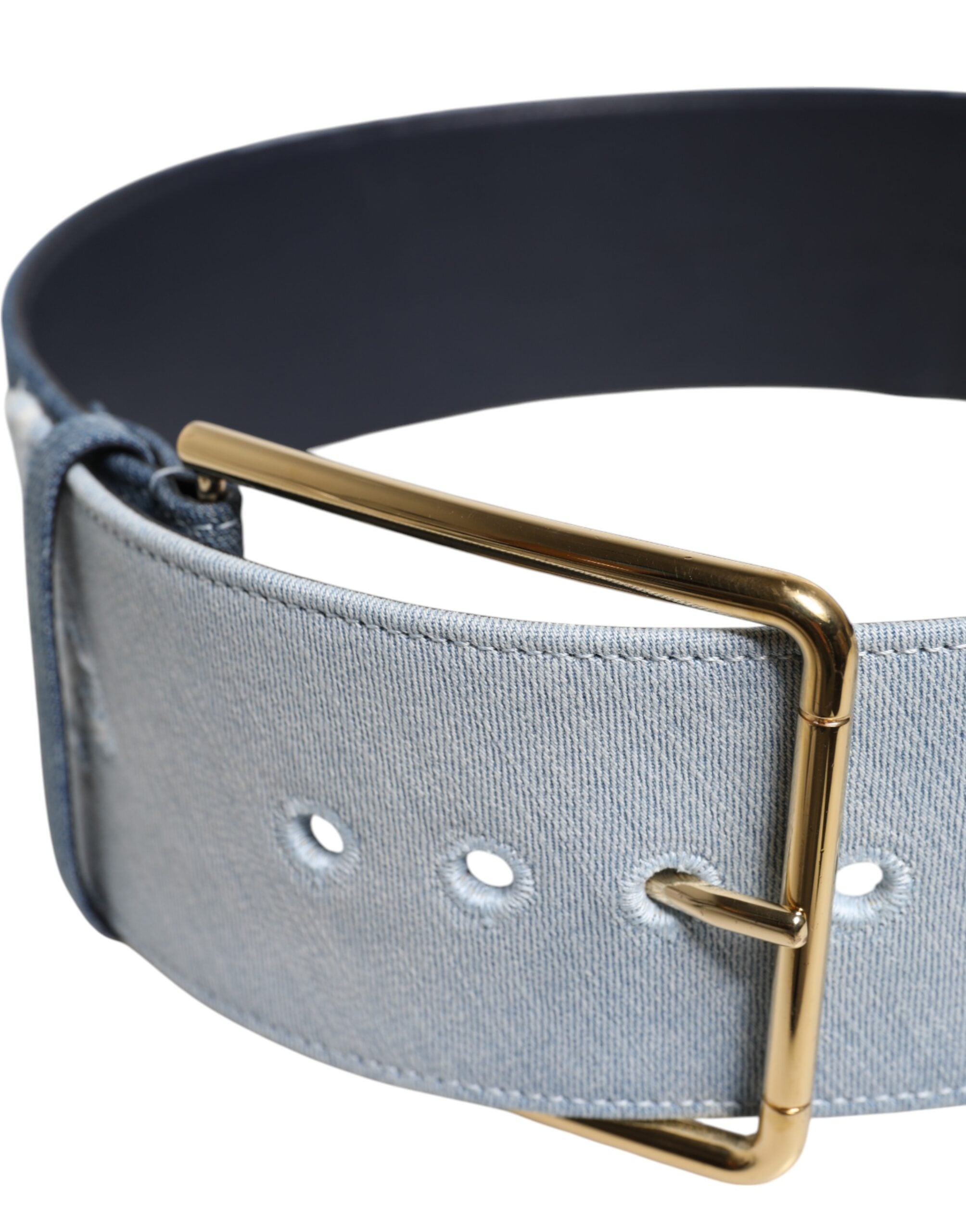 Dolce & Gabbana Zweifarbiger Gürtel aus blauem Denim mit goldener Metallschnalle-4