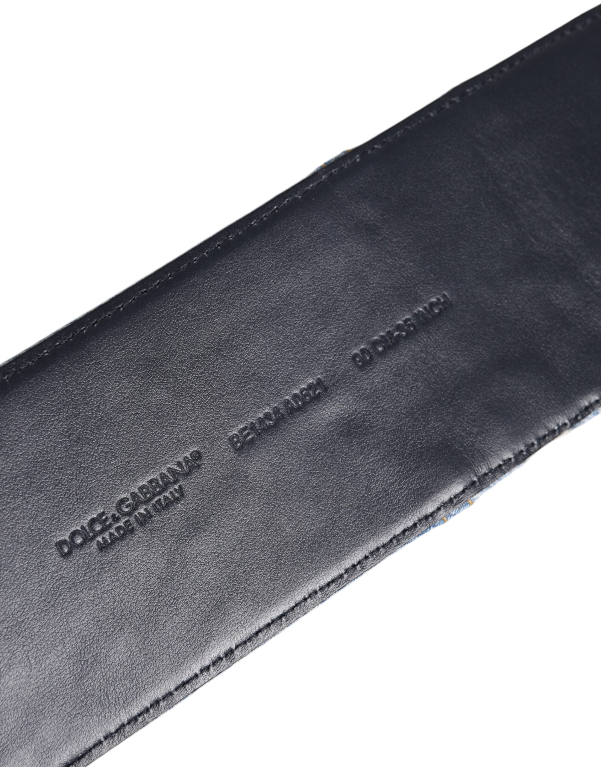 Dolce & Gabbana Zweifarbiger Gürtel aus blauem Denim mit goldener Metallschnalle-5