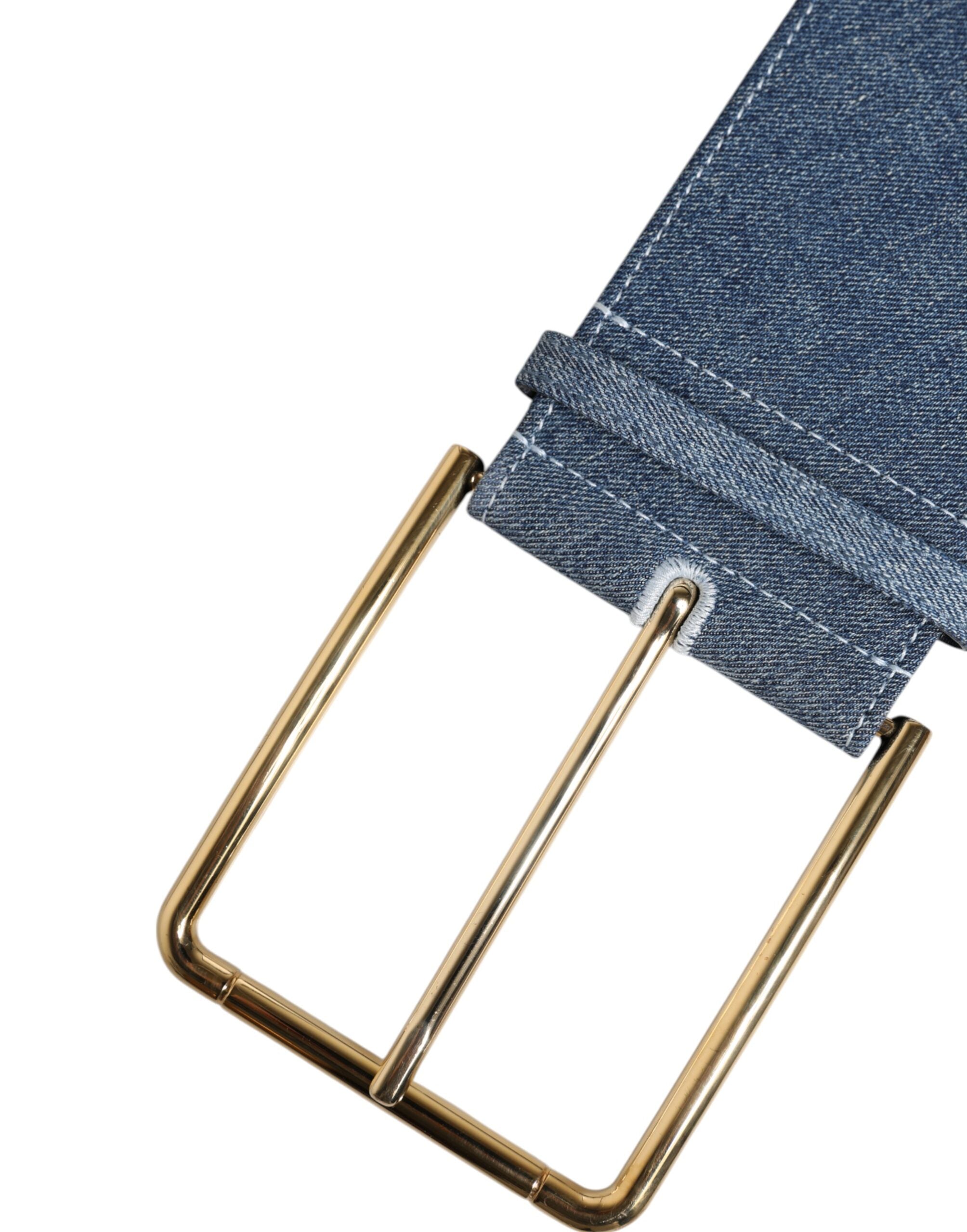 Dolce & Gabbana Zweifarbiger Gürtel aus blauem Denim mit goldener Metallschnalle-6