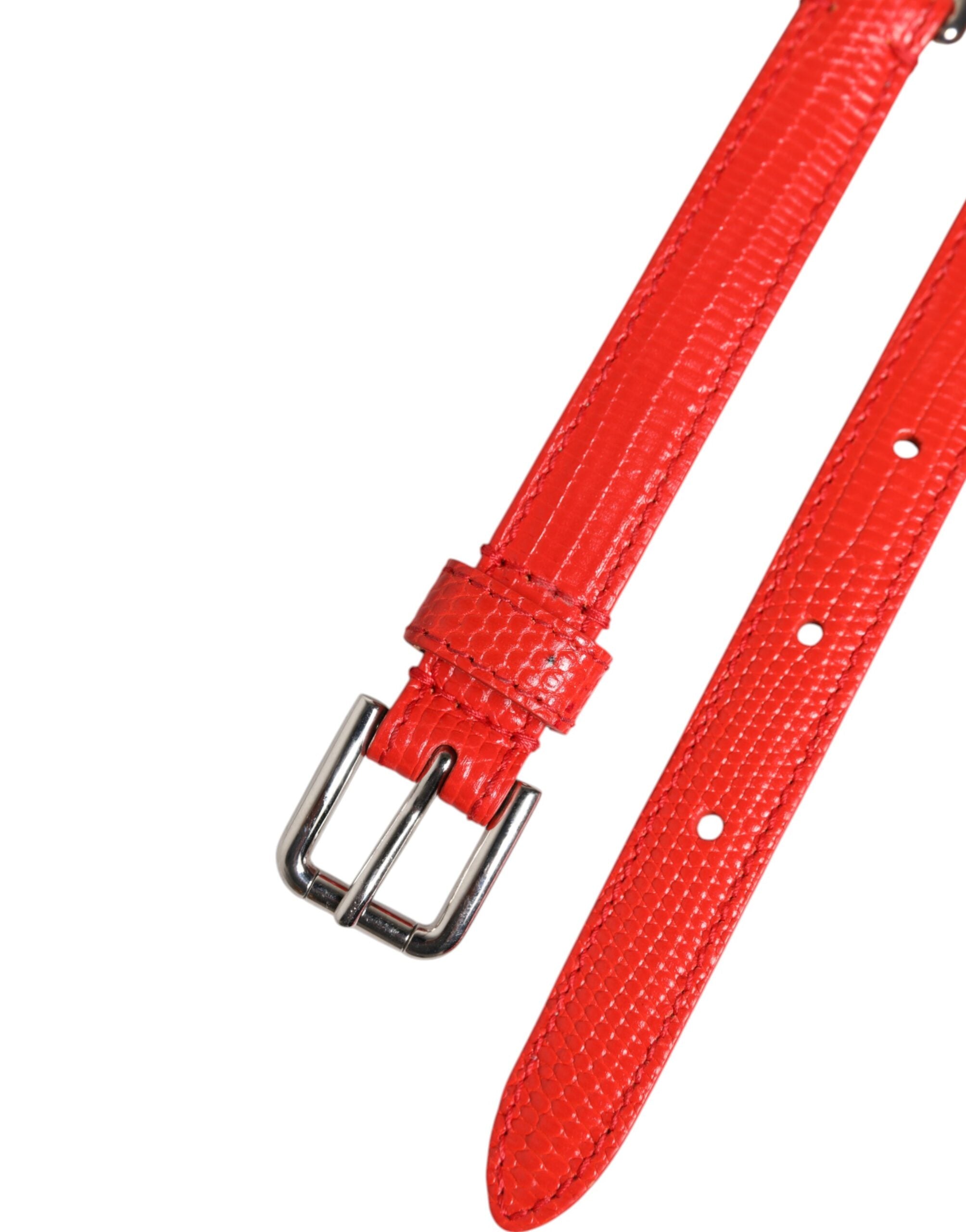 Dolce & Gabbana Red Leather Silver Necklace Floral Belt-6