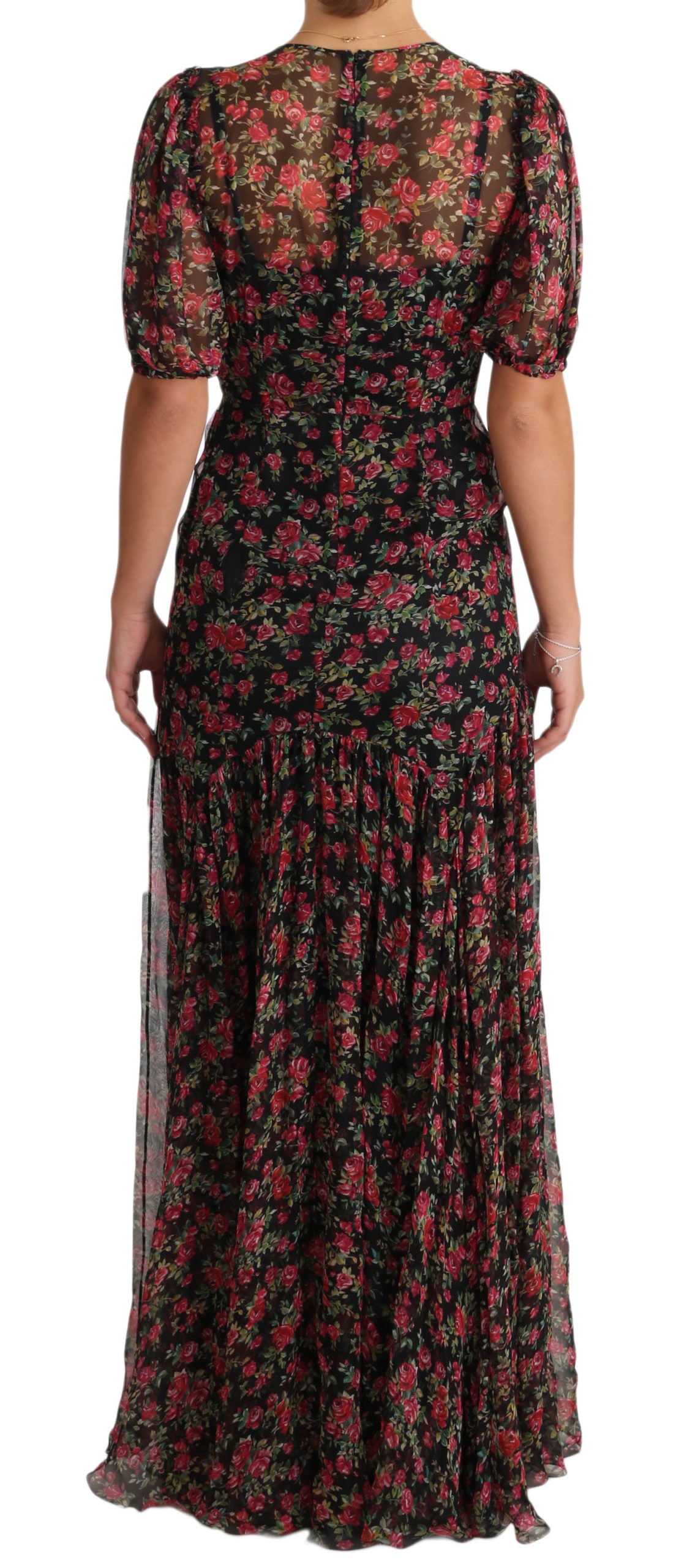 Dolce & Gabbana Schwarzes geblümtes Rosen A-Linien Shift-Kleid-2