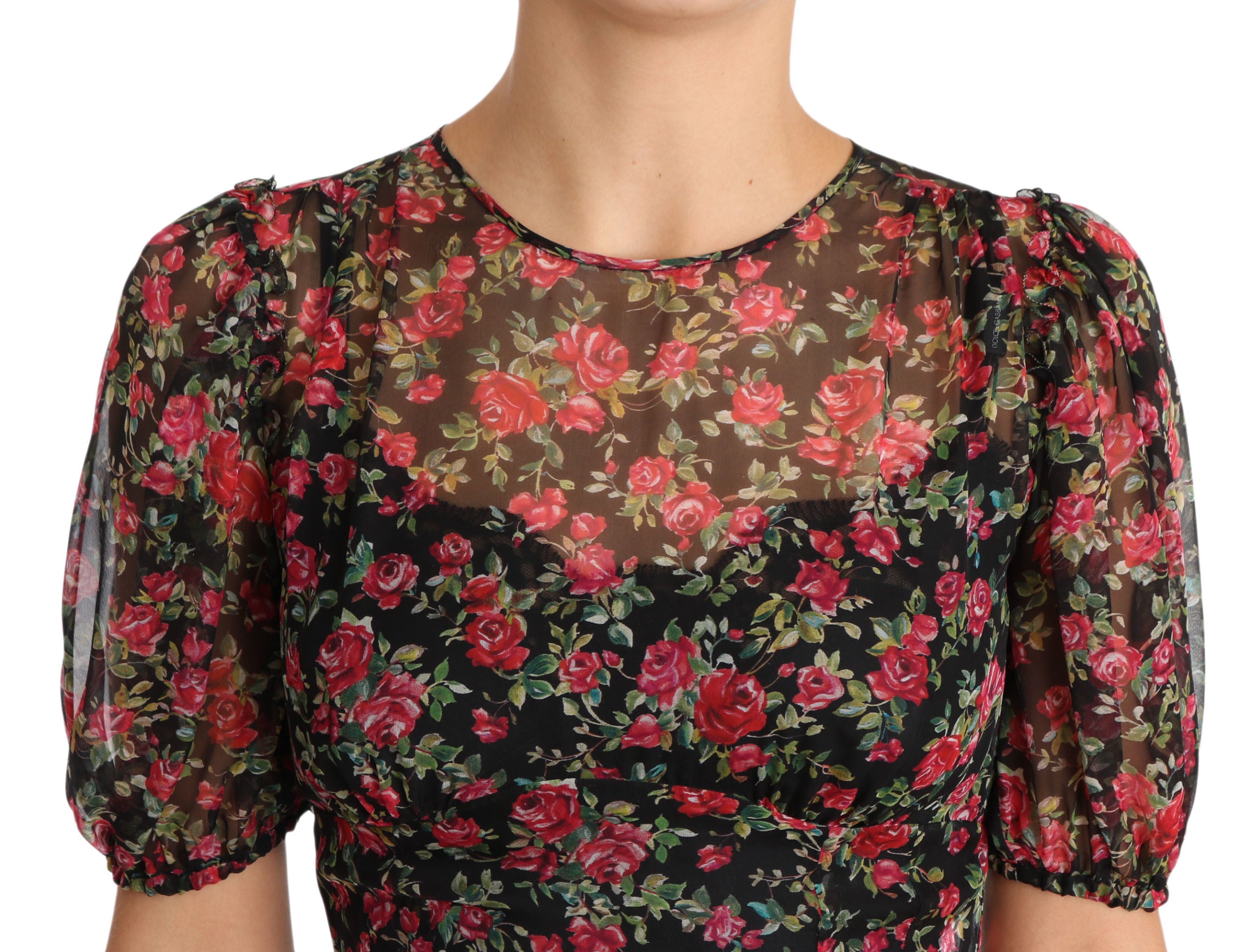 Dolce & Gabbana Schwarzes geblümtes Rosen A-Linien Shift-Kleid-3