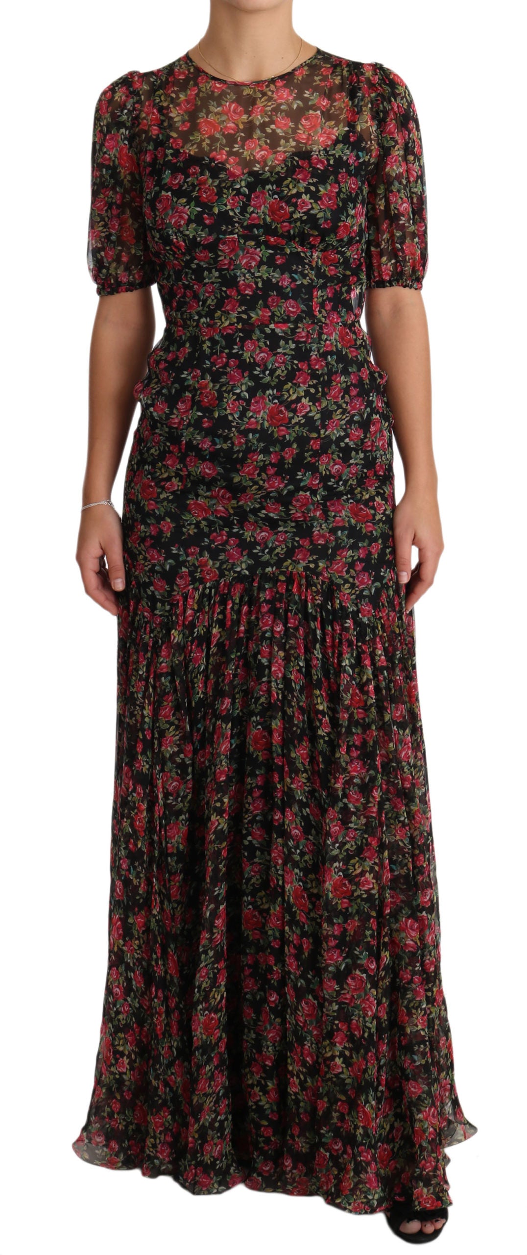 Dolce & Gabbana Schwarzes geblümtes Rosen A-Linien Shift-Kleid-1
