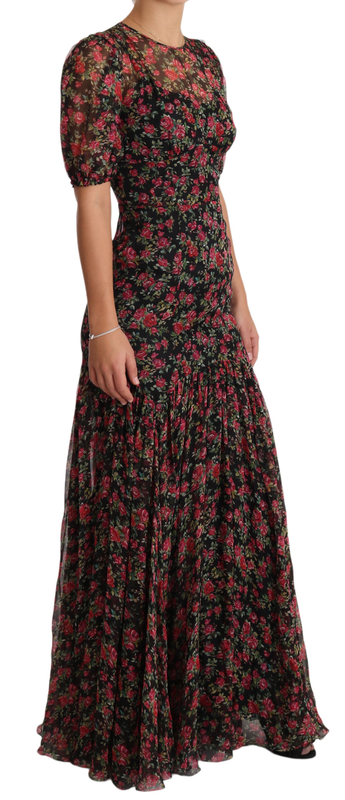 Dolce & Gabbana Schwarzes geblümtes Rosen A-Linien Shift-Kleid-4
