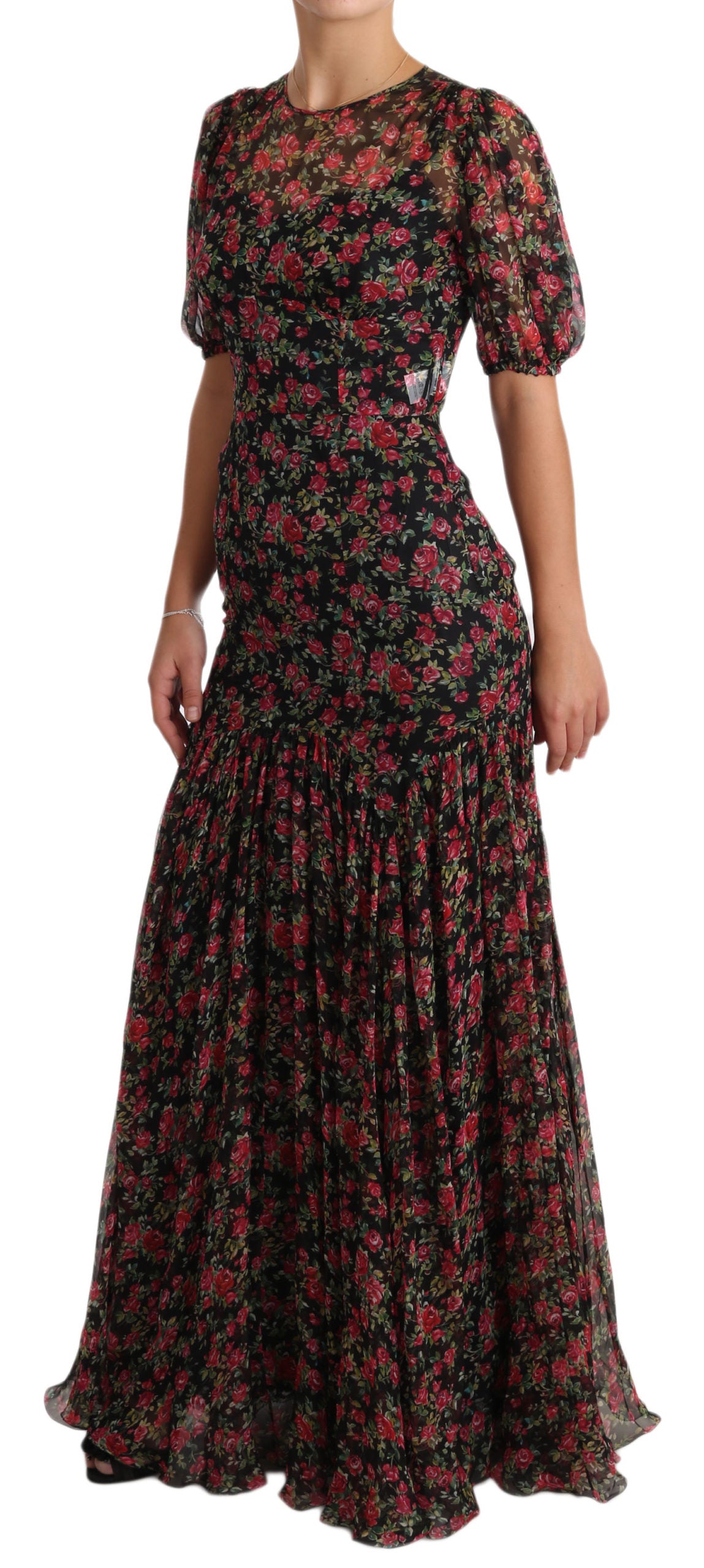 Dolce & Gabbana Schwarzes geblümtes Rosen A-Linien Shift-Kleid-5