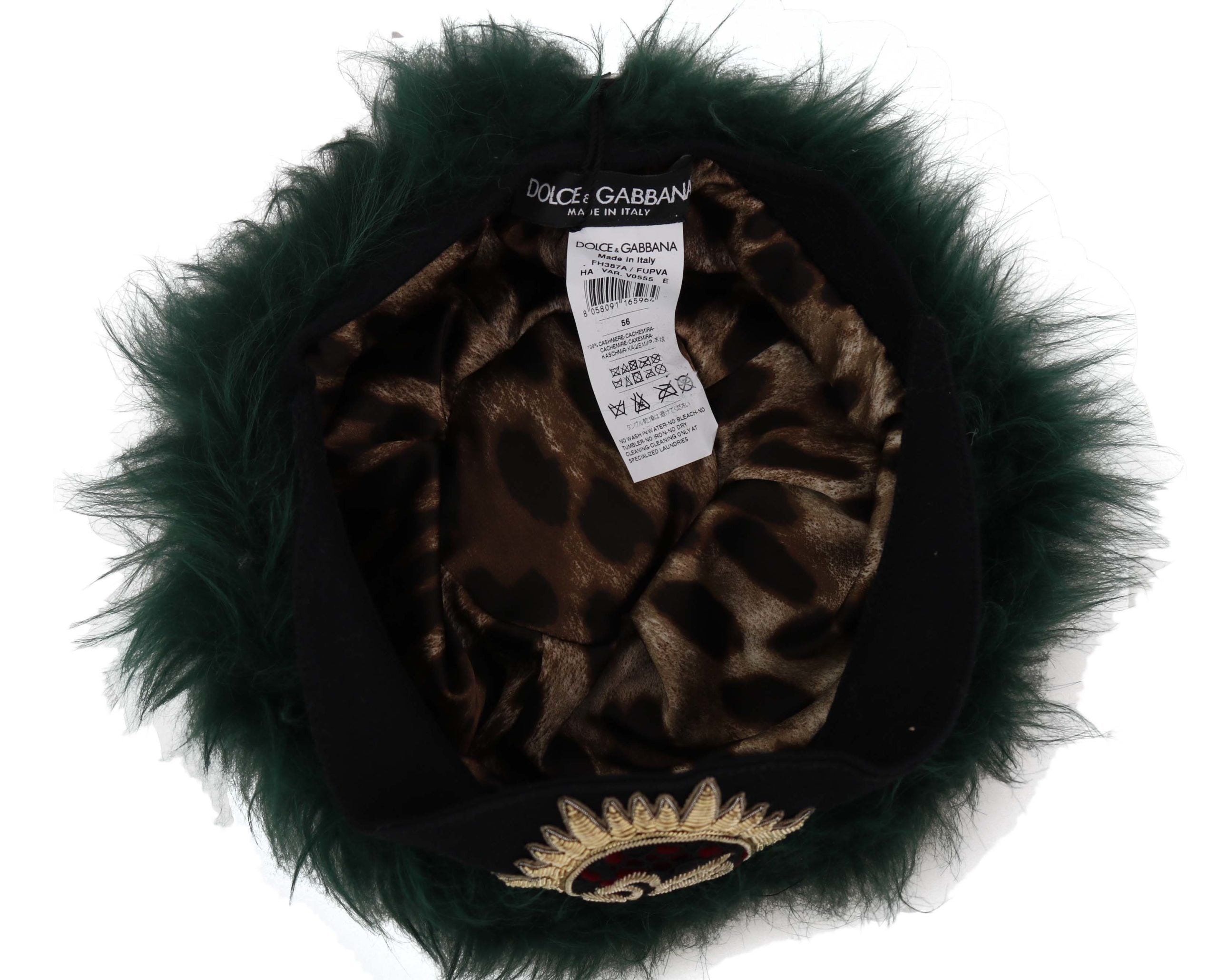 Dolce & Gabbana Green Fur DG Logo Embroidered Cloche Hat-3
