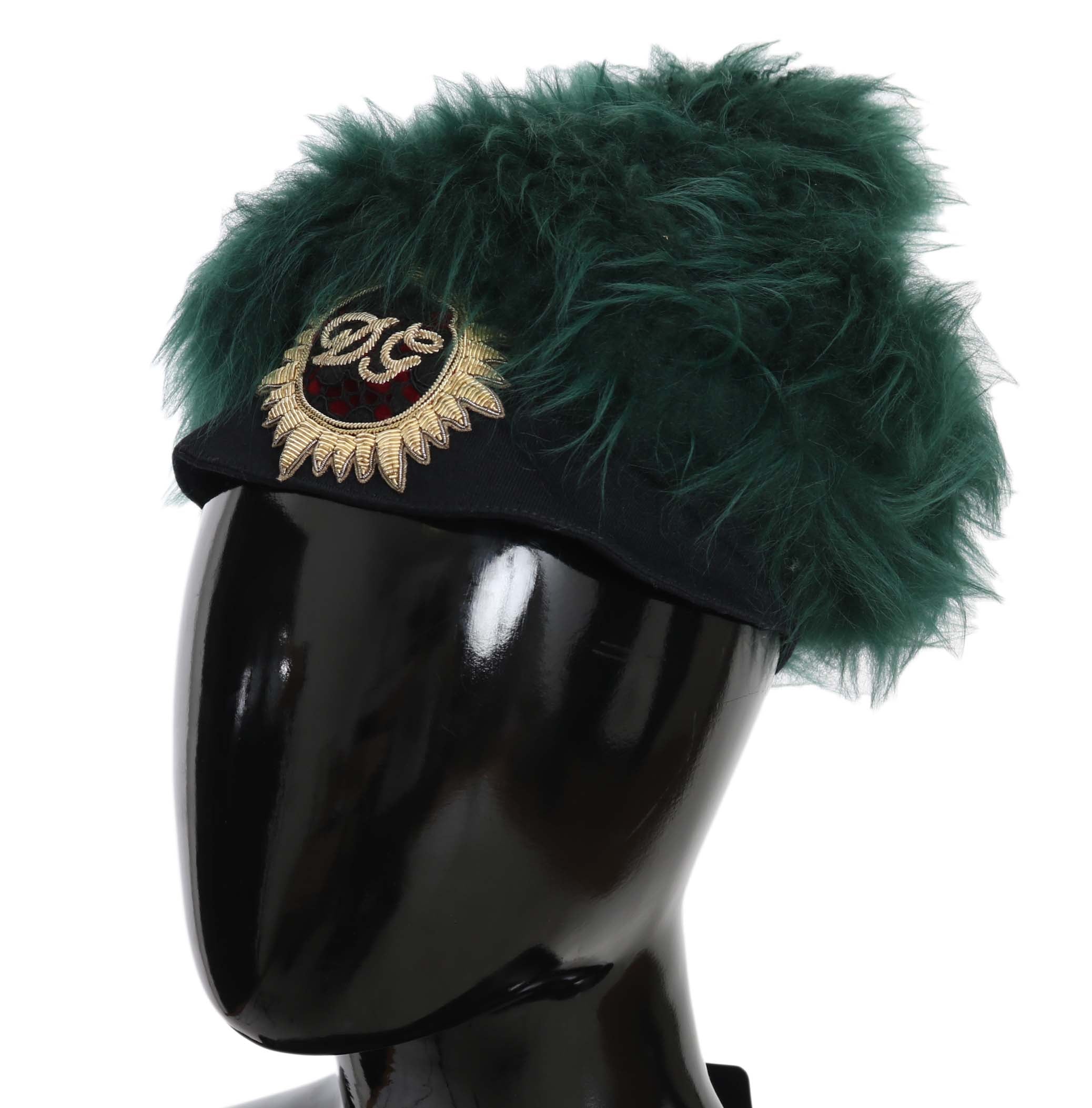 Dolce & Gabbana Green Fur DG Logo Embroidered Cloche Hat-4