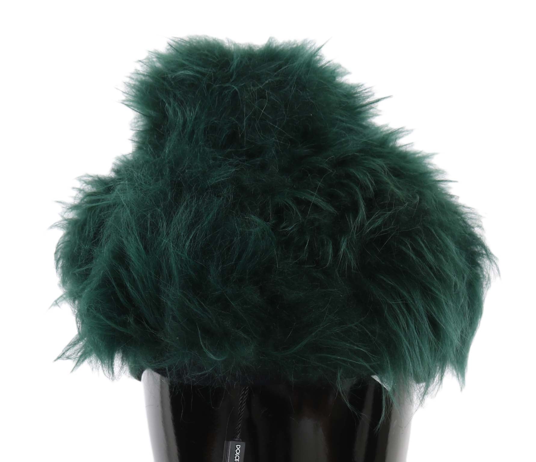 Dolce & Gabbana Green Fur DG Logo Embroidered Cloche Hat-5
