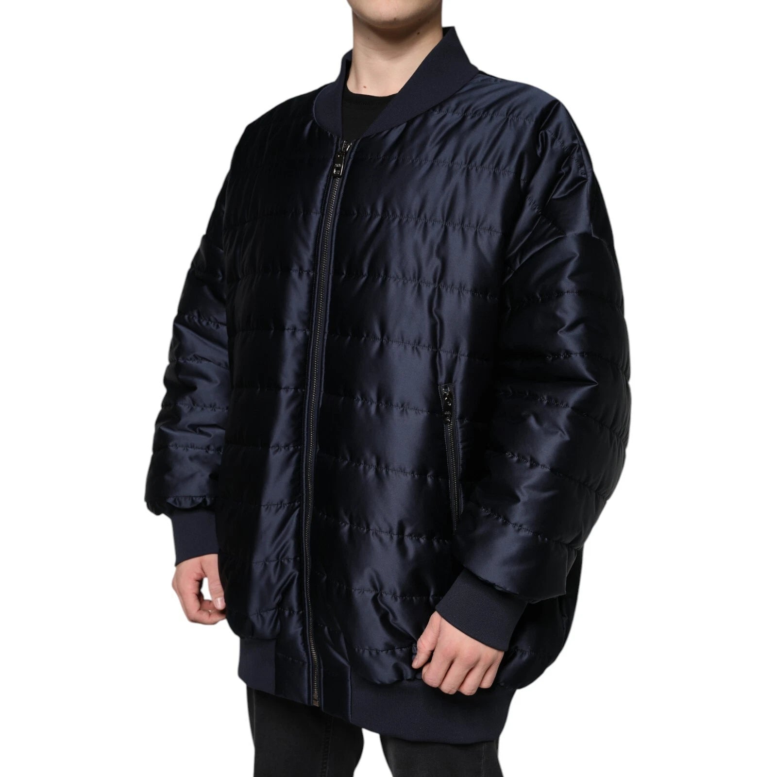 Chaqueta bomber acolchada azul oscuro con cremallera completa de Dolce & Gabbana-3