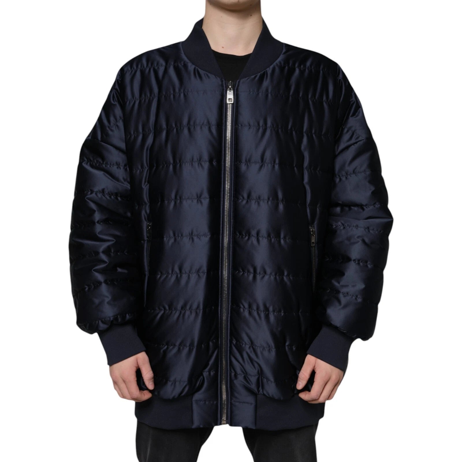 Chaqueta bomber acolchada azul oscuro con cremallera completa de Dolce & Gabbana-2