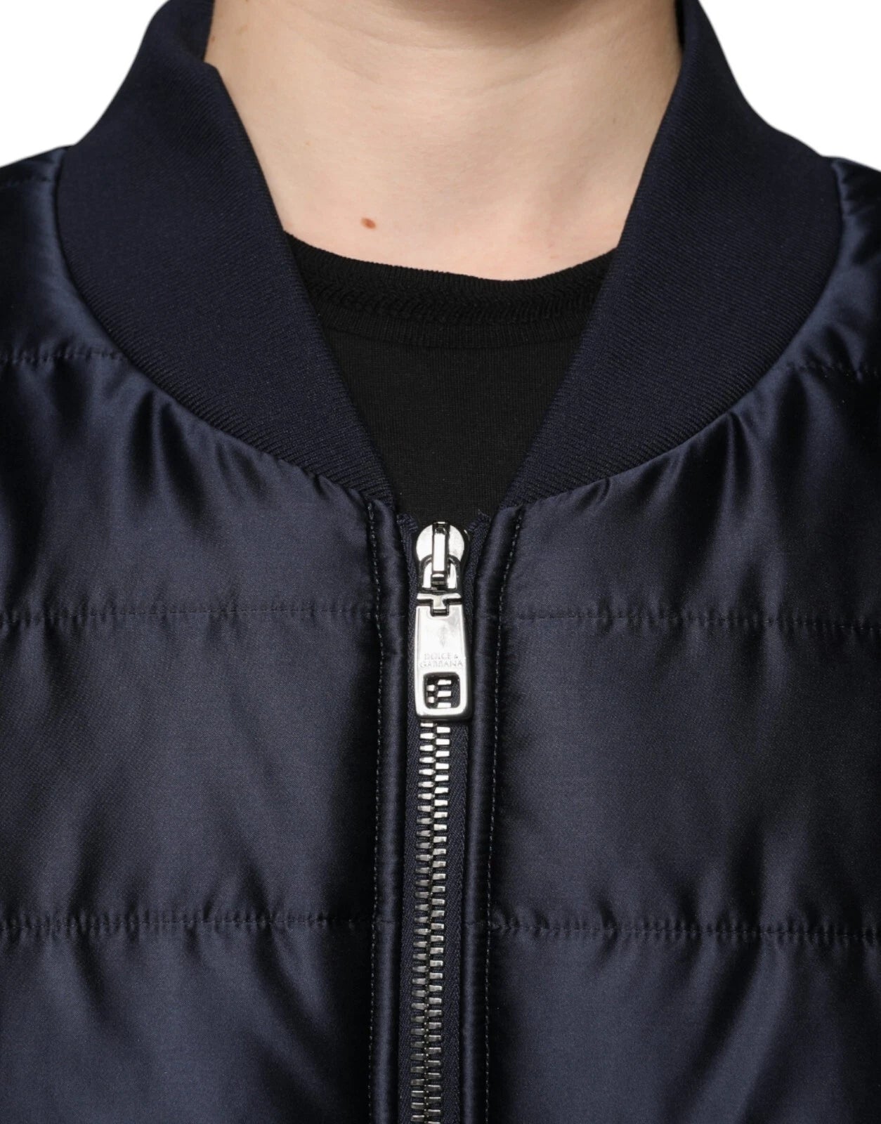 Chaqueta bomber acolchada azul oscuro con cremallera completa de Dolce & Gabbana-5