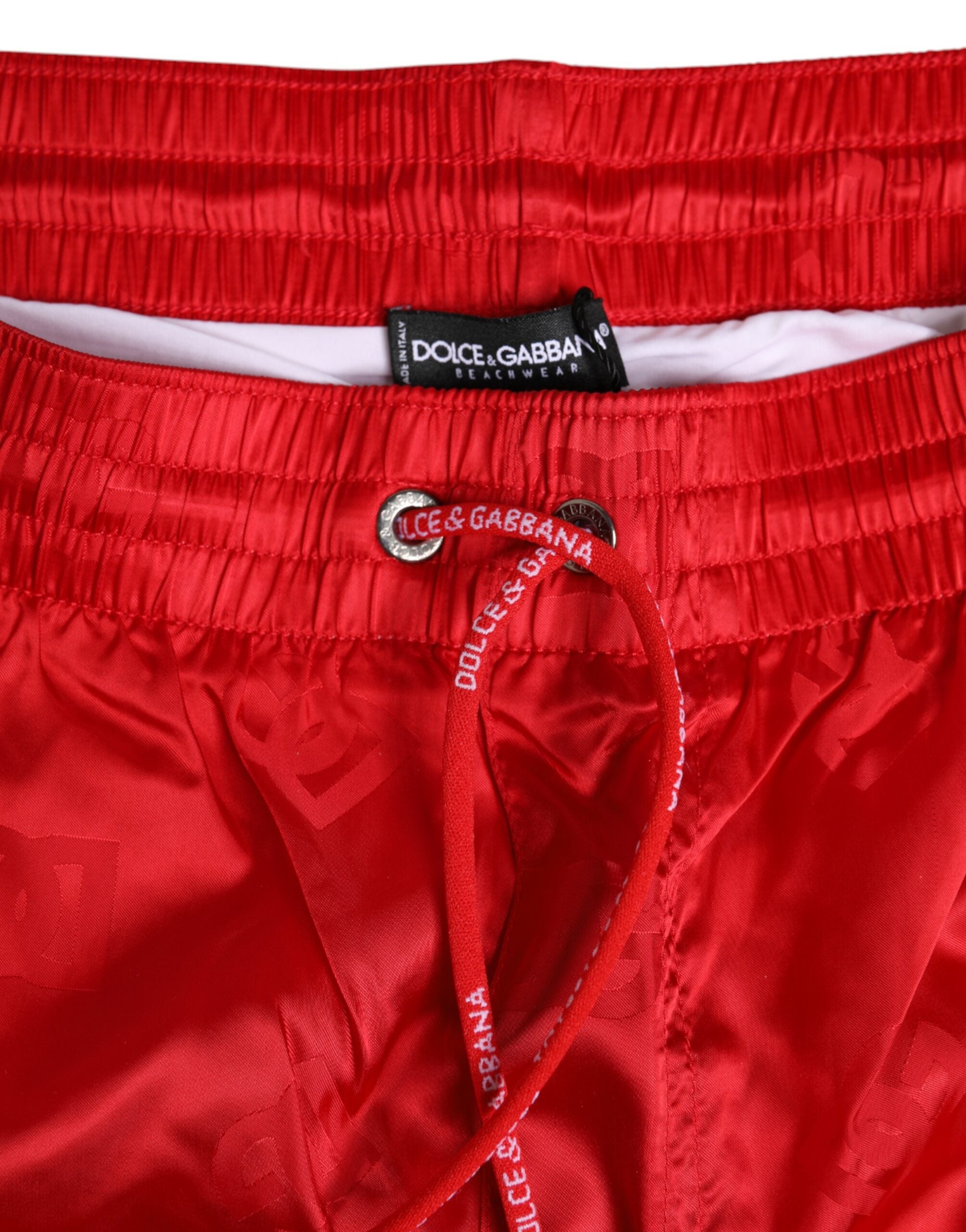 Pantalones cortos de playa con cordón de nailon rojo de Dolce & Gabbana-4