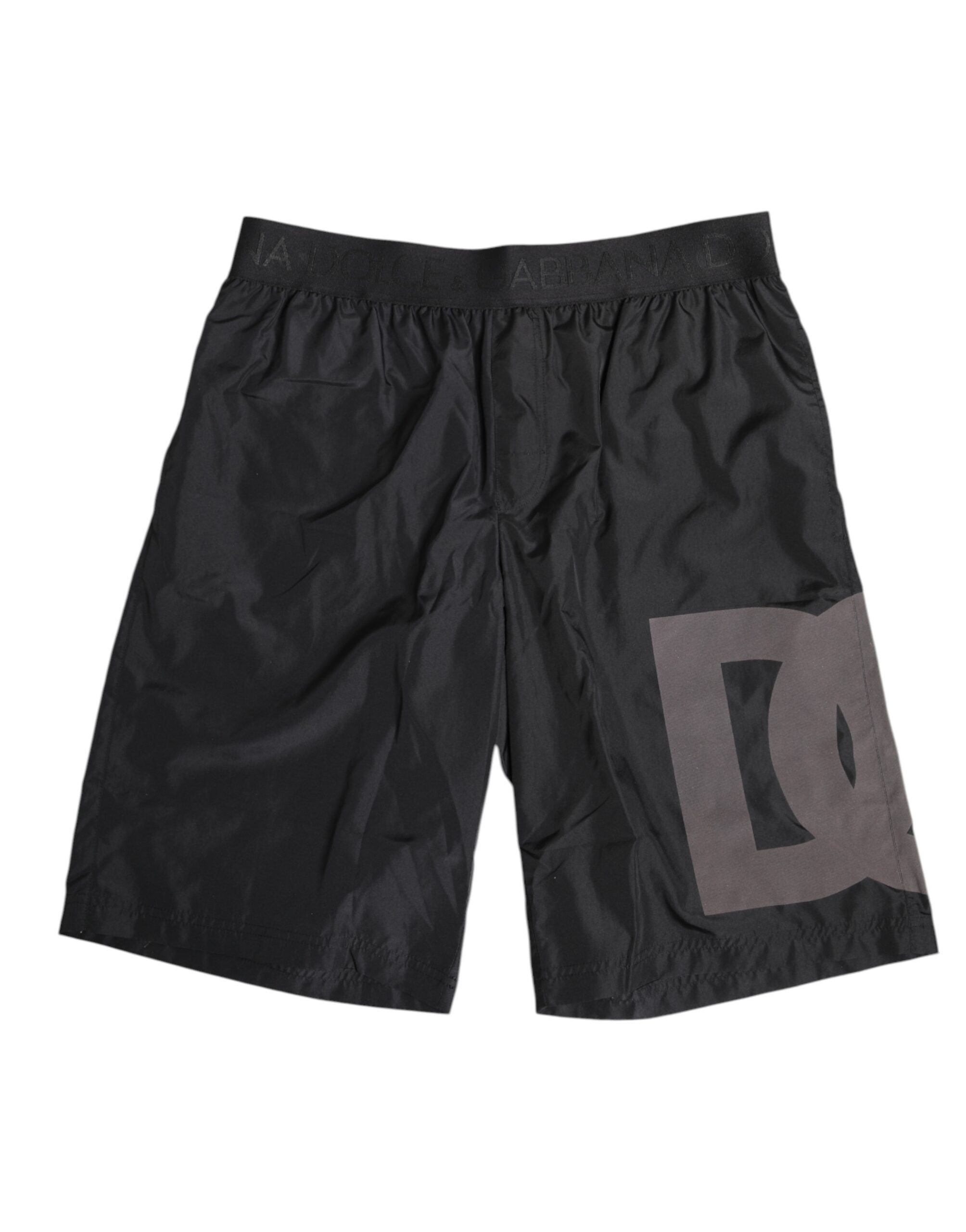 Dolce & Gabbana Schwarzer Logoprint Beachwear Männer Shorts Bademode-1