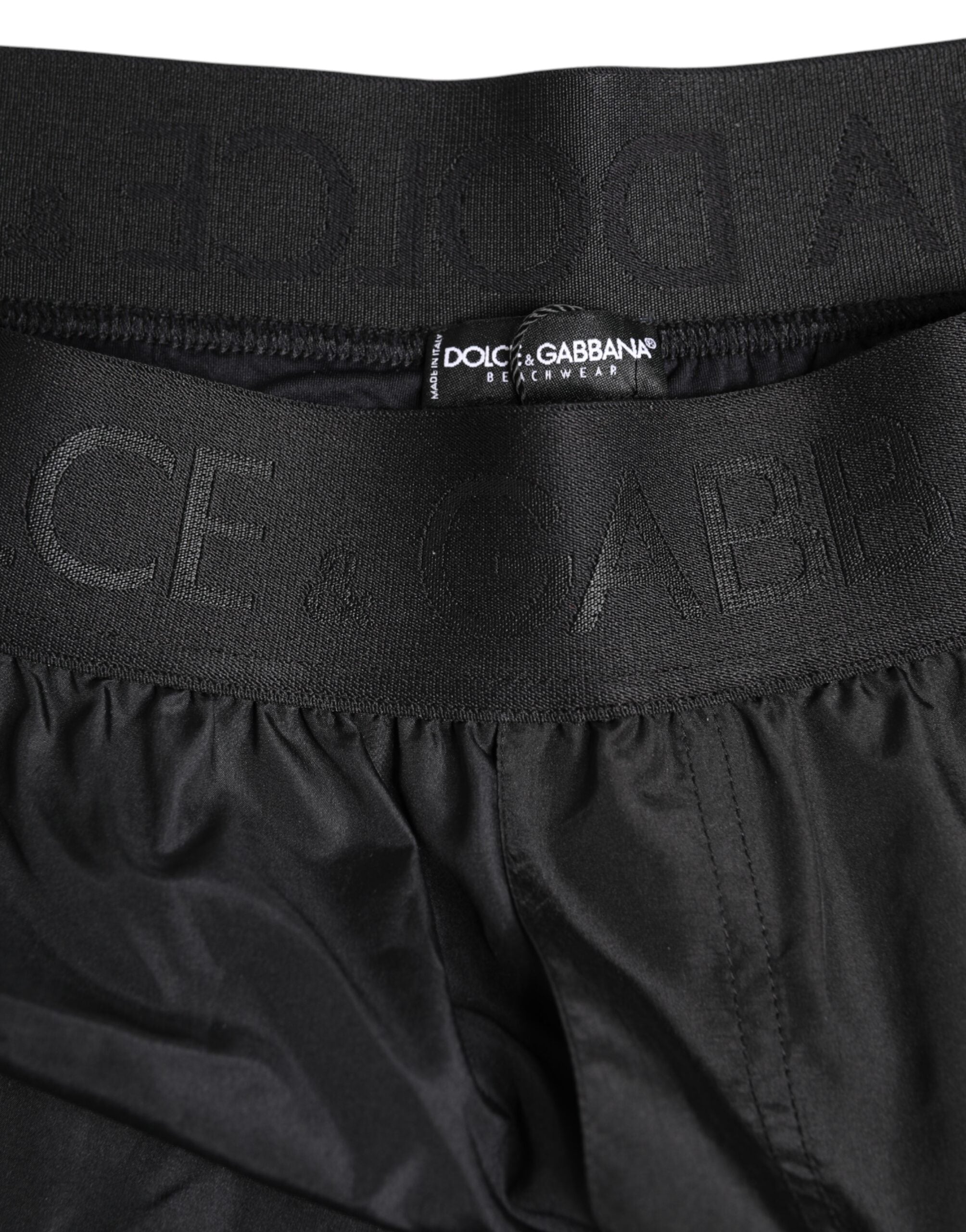 Dolce & Gabbana Schwarzer Logoprint Beachwear Männer Shorts Bademode-5