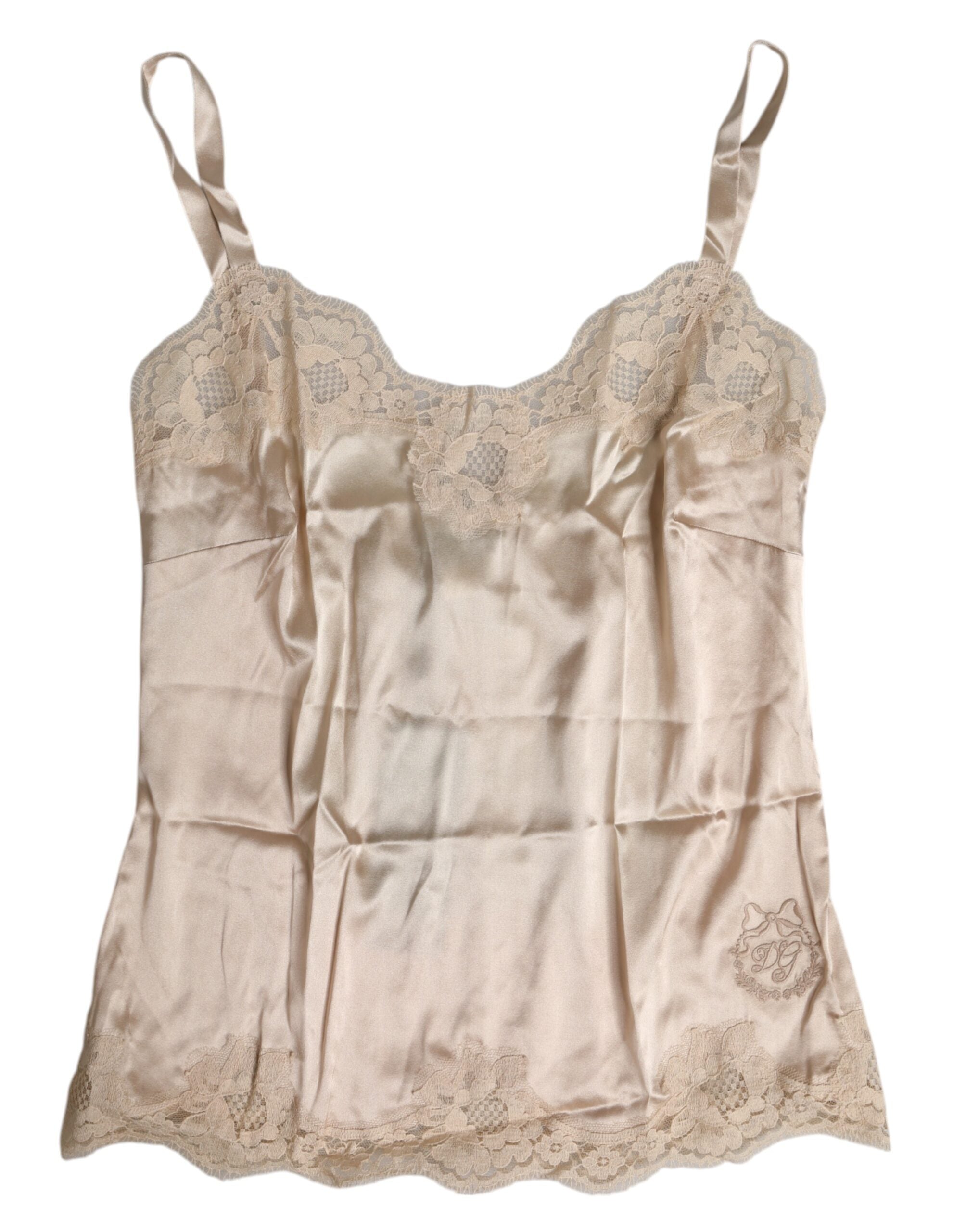 Dolce & Gabbana Beige Lace Silk Satin Tank Lingerie Underwear-2