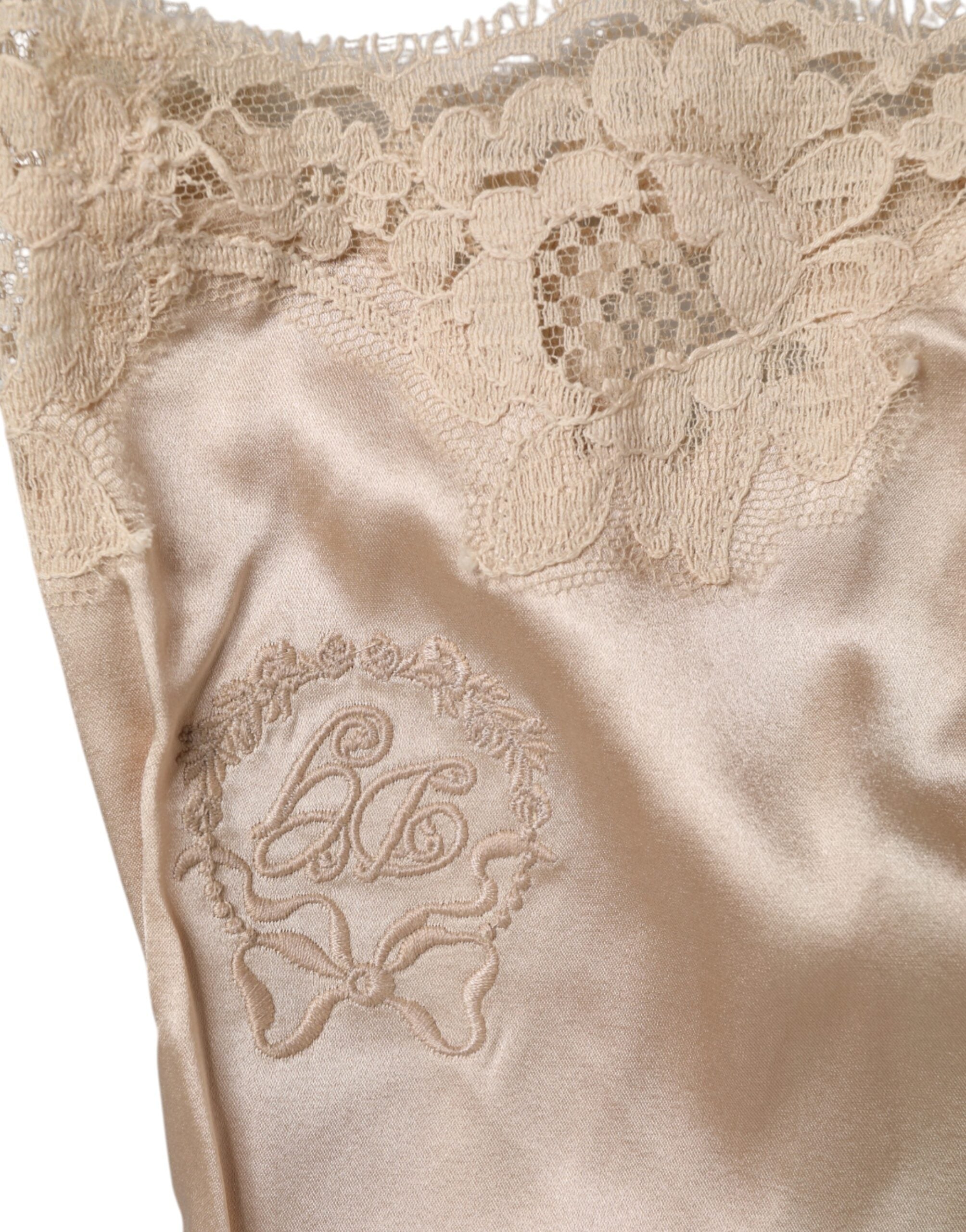 Dolce & Gabbana Beige Lace Silk Satin Tank Lingerie Underwear-3