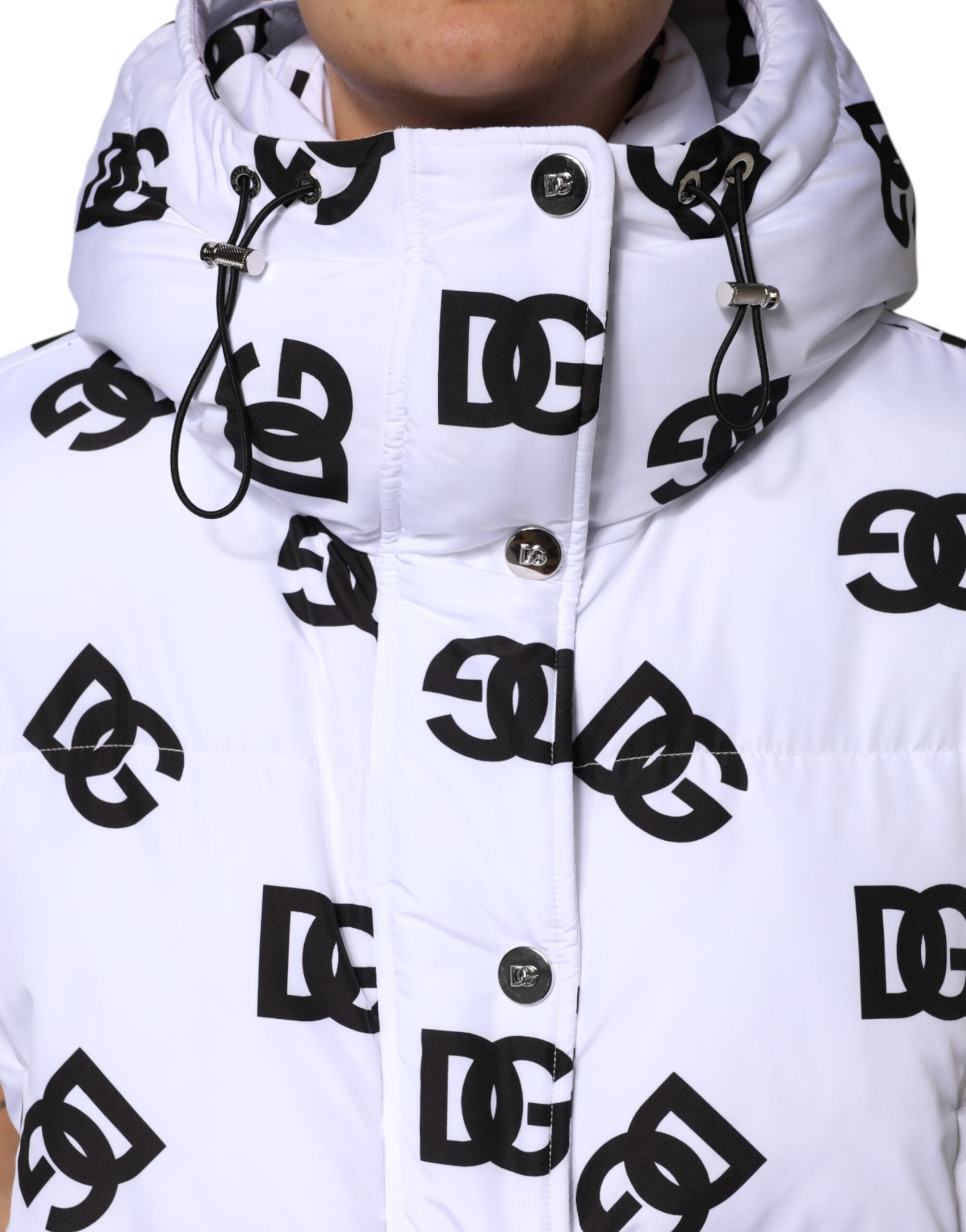 Dolce & Gabbana Weiß Schwarz DG Mania Polyester-Pufferjacke-5