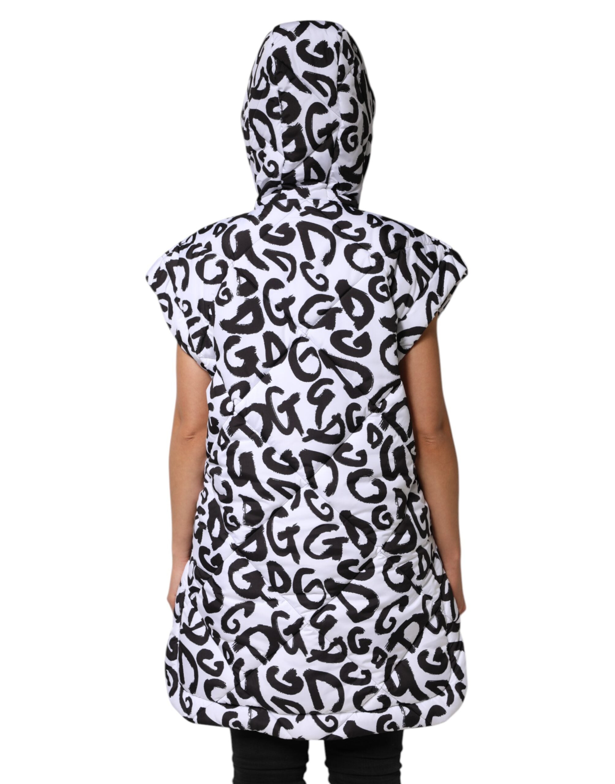 Dolce & Gabbana White DG Mania Hooded Puffer Jacket, Sleeveless-4