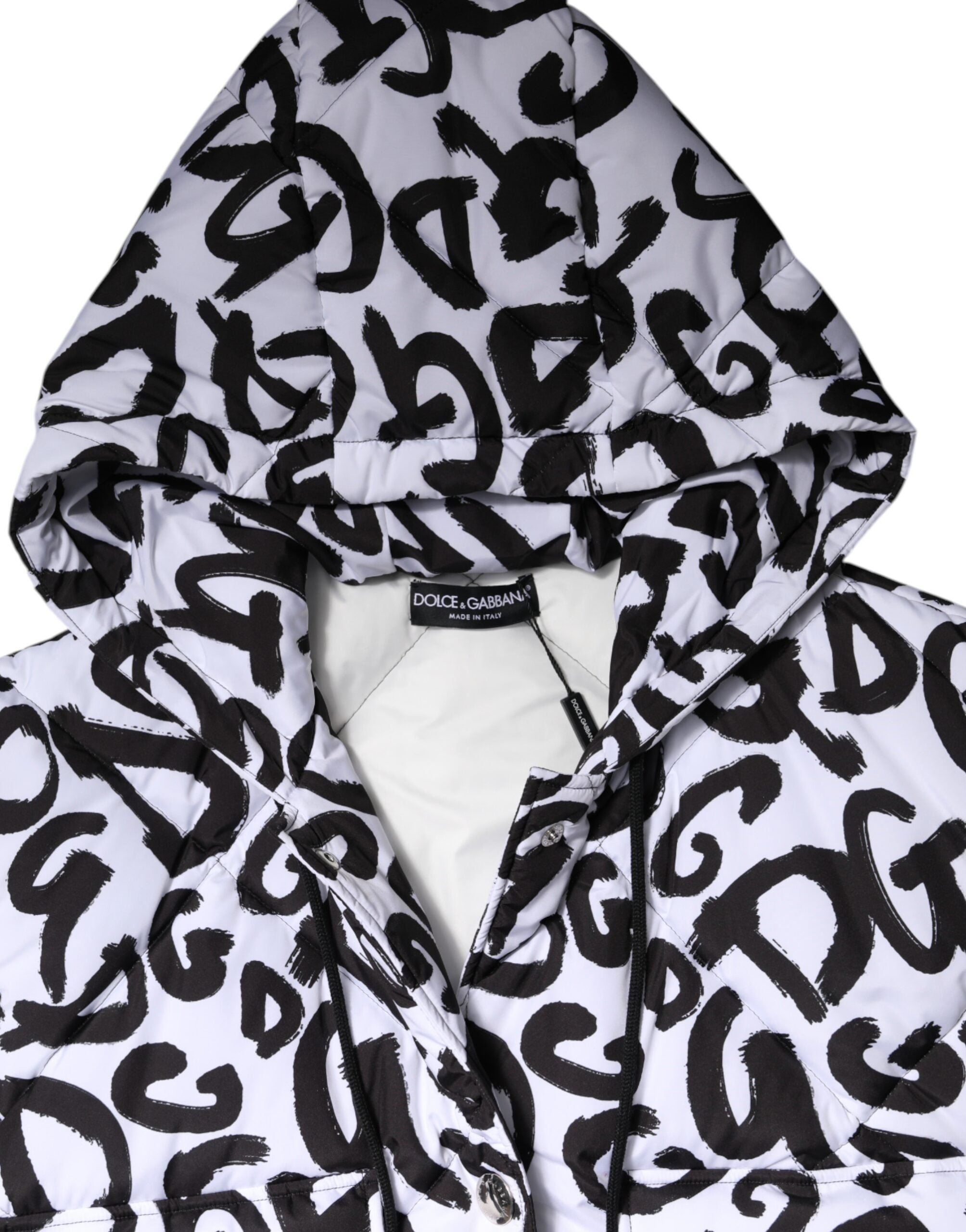Dolce & Gabbana White DG Mania Hooded Puffer Jacket, Sleeveless-7