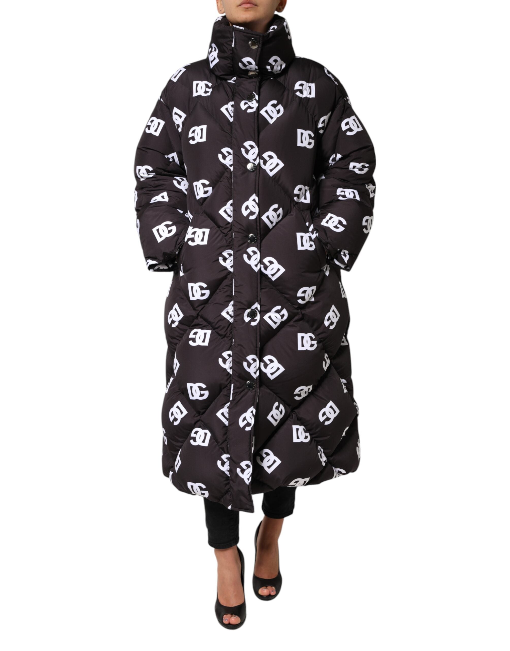 Dolce & Gabbana Black DG Mania Puffer Quilted Long Coat Jacket-2