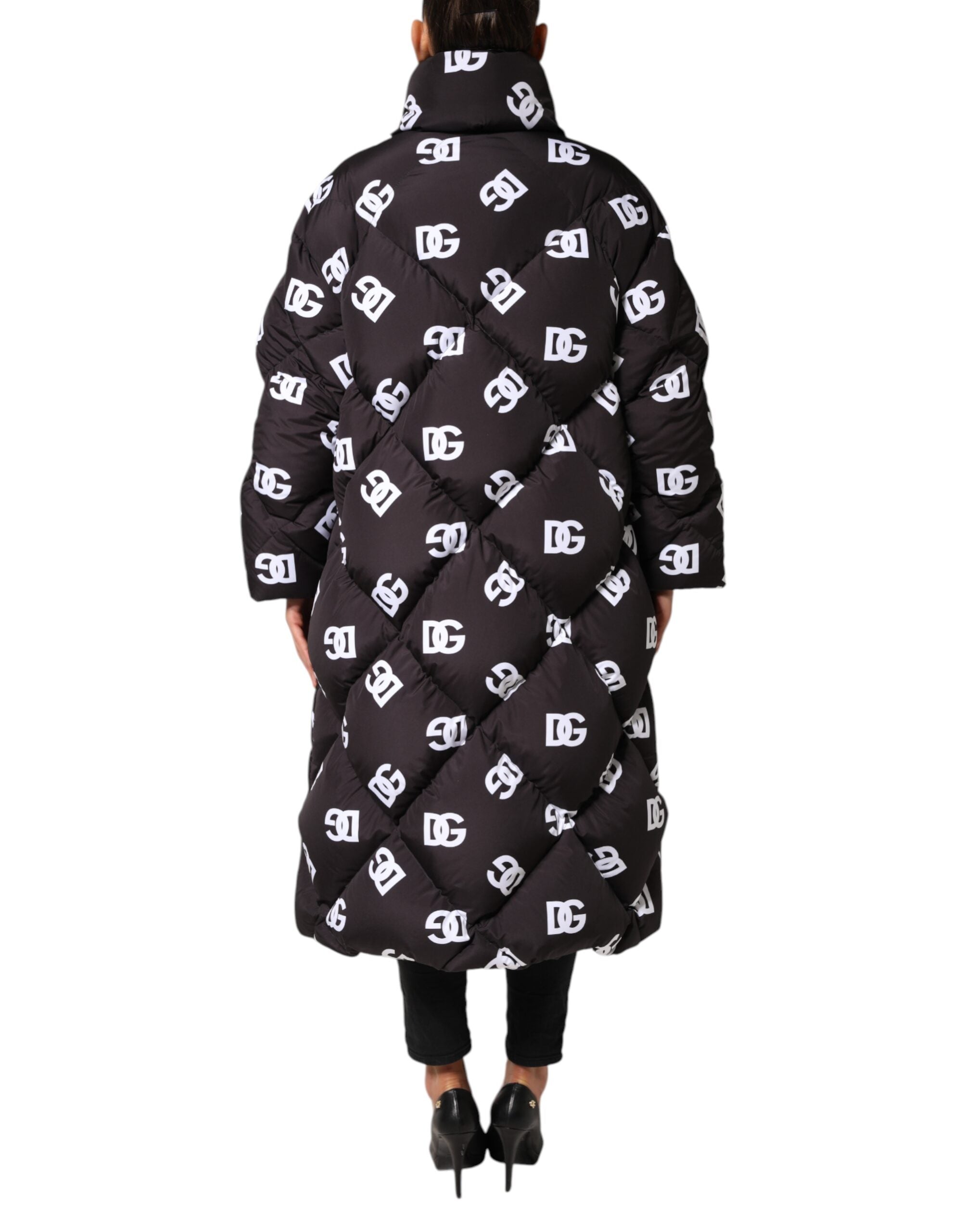 Dolce & Gabbana Black DG Mania Puffer Quilted Long Coat Jacket-4