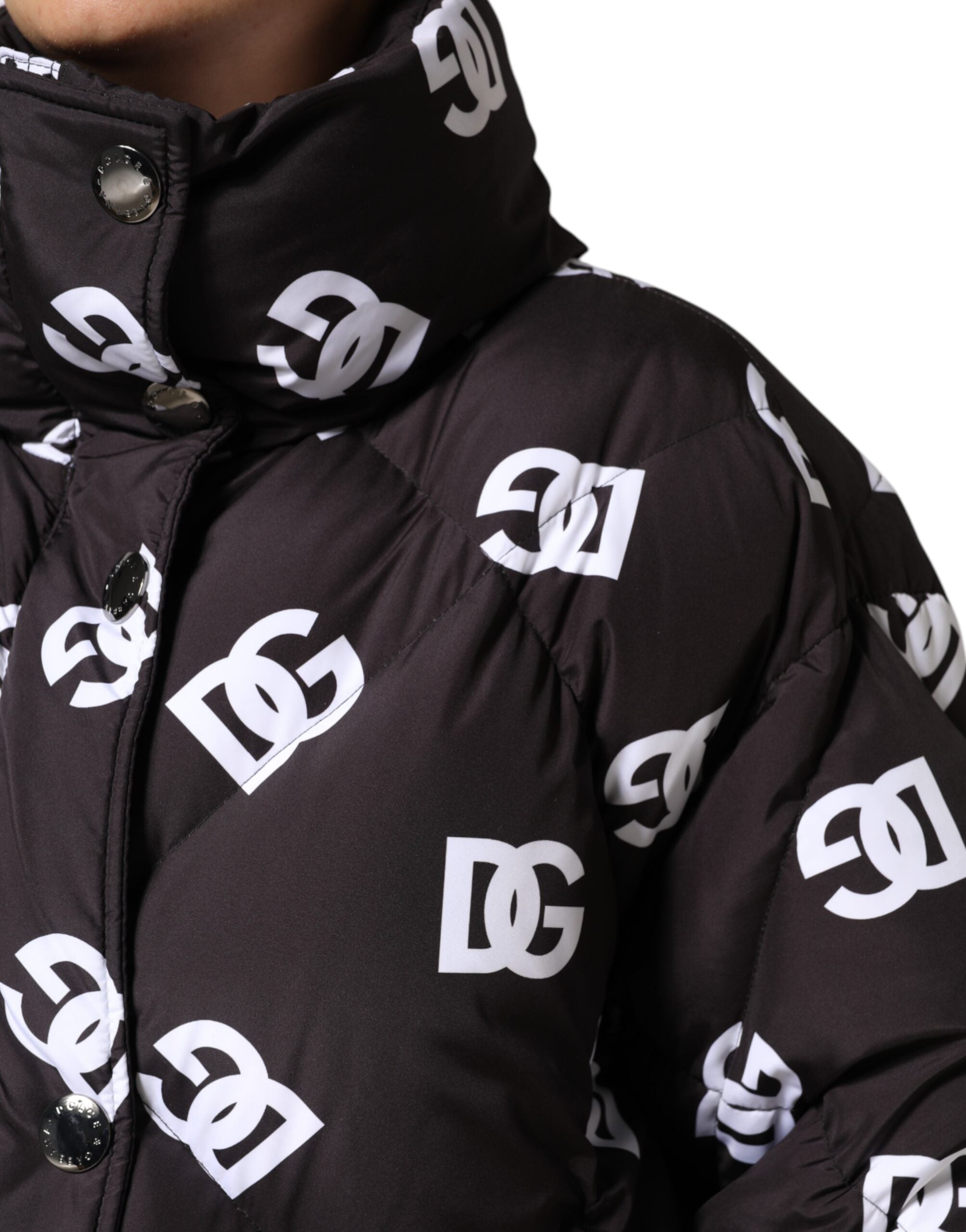 Dolce & Gabbana Black DG Mania Puffer Quilted Long Coat Jacket-6