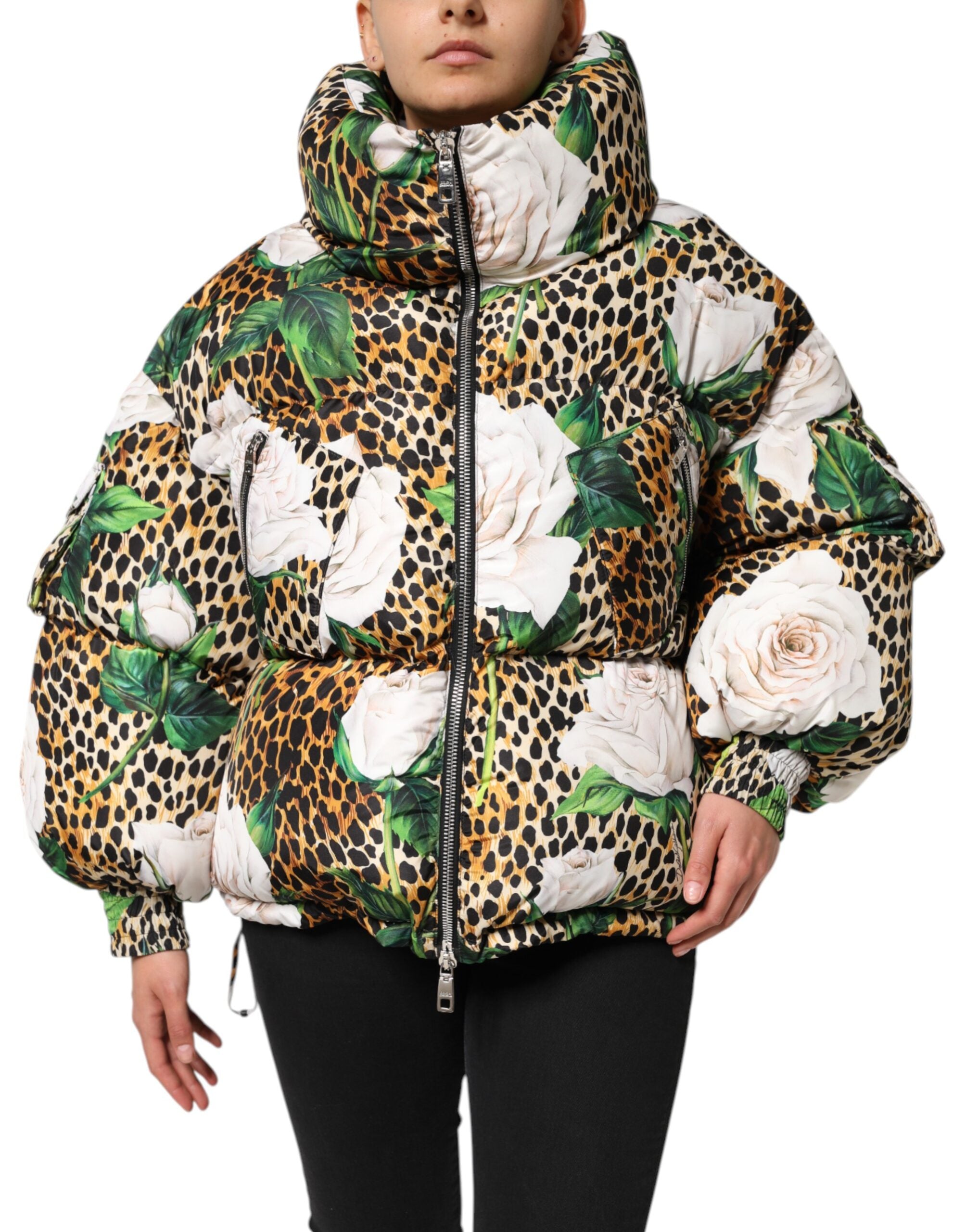 Dolce & Gabbana Multicolor Leopard Rose Puffer Quilted Jacket-2