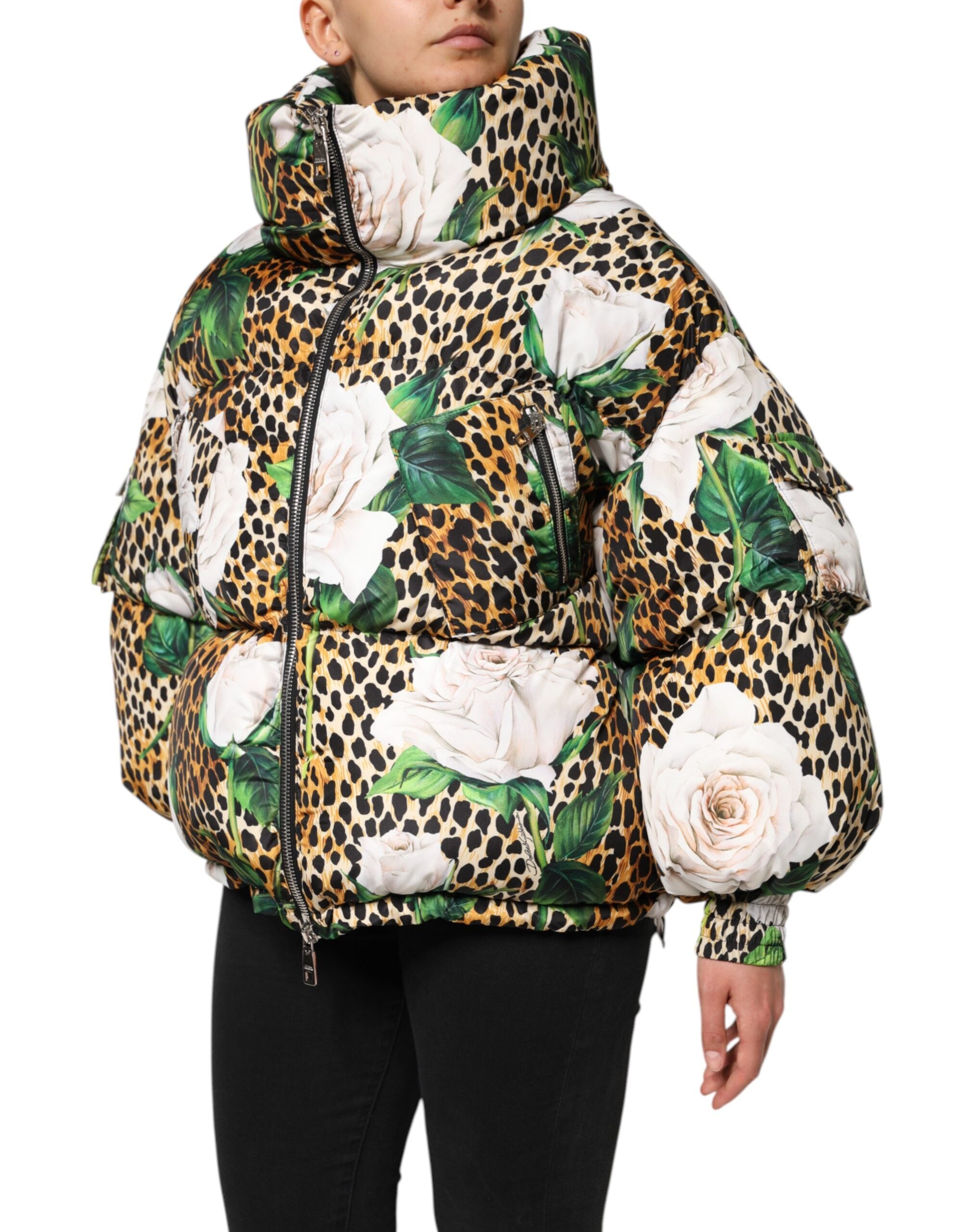 Dolce & Gabbana Multicolor Leopard Rose Puffer Quilted Jacket-3