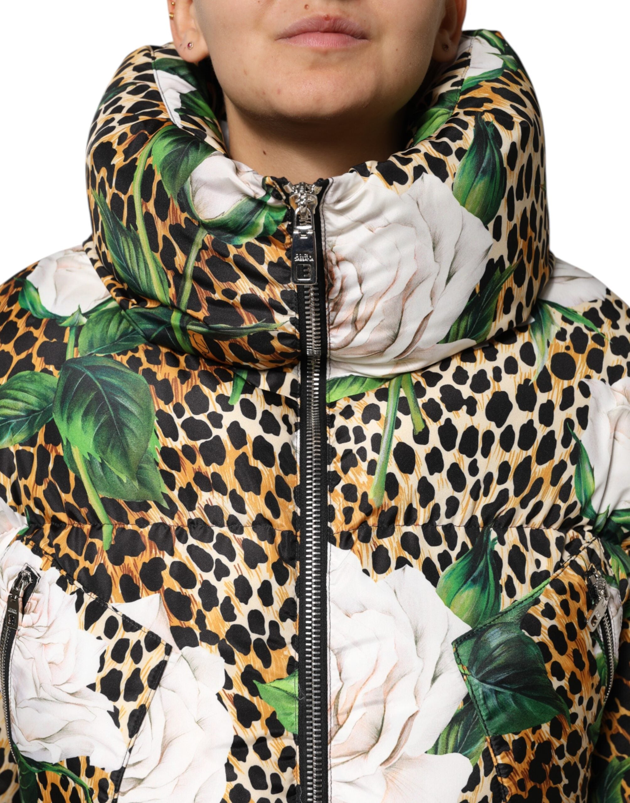 Dolce & Gabbana Multicolor Leopard Rose Puffer Quilted Jacket-5
