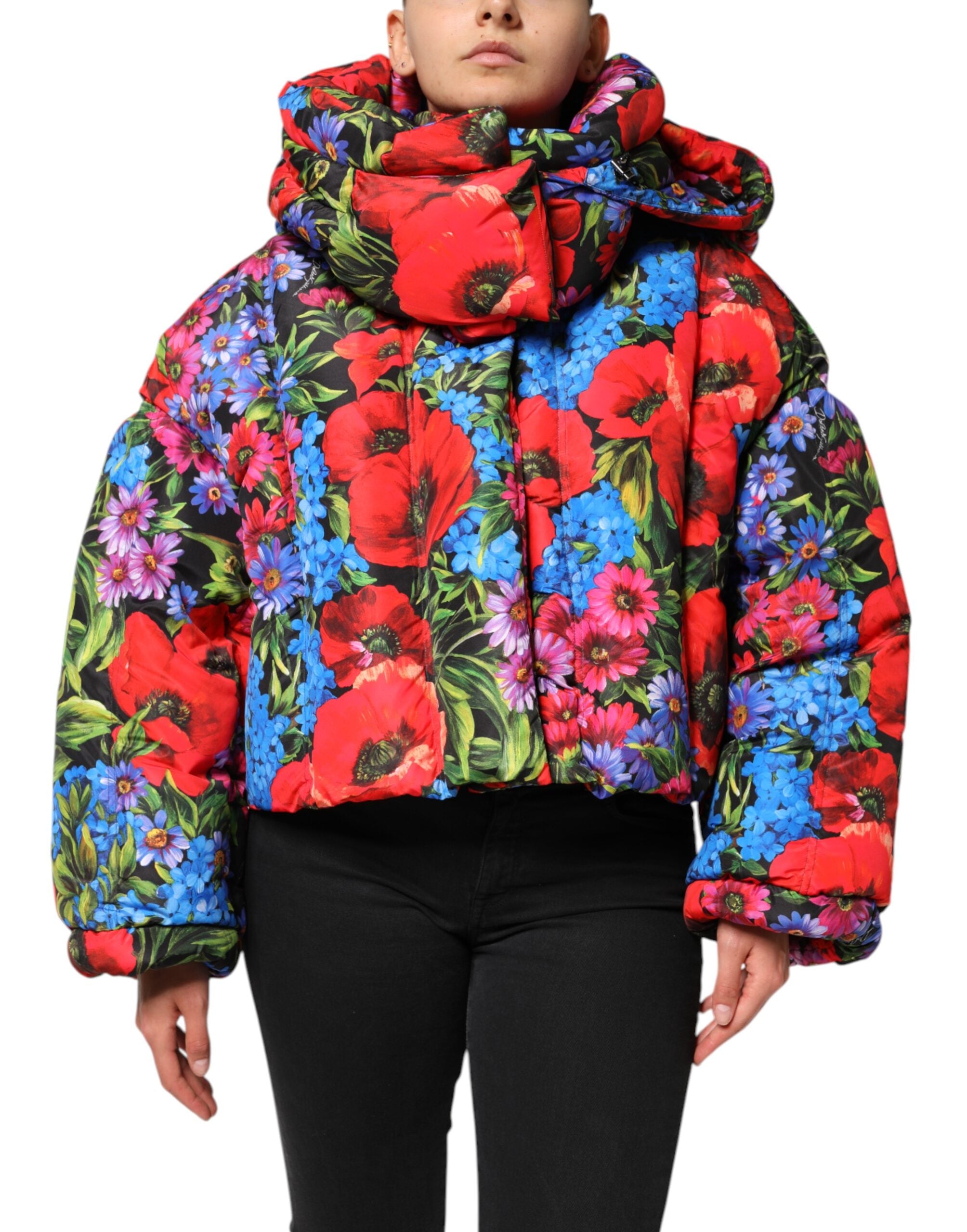 Dolce & Gabbana Multicolor Floral Hooded Coat Jacket