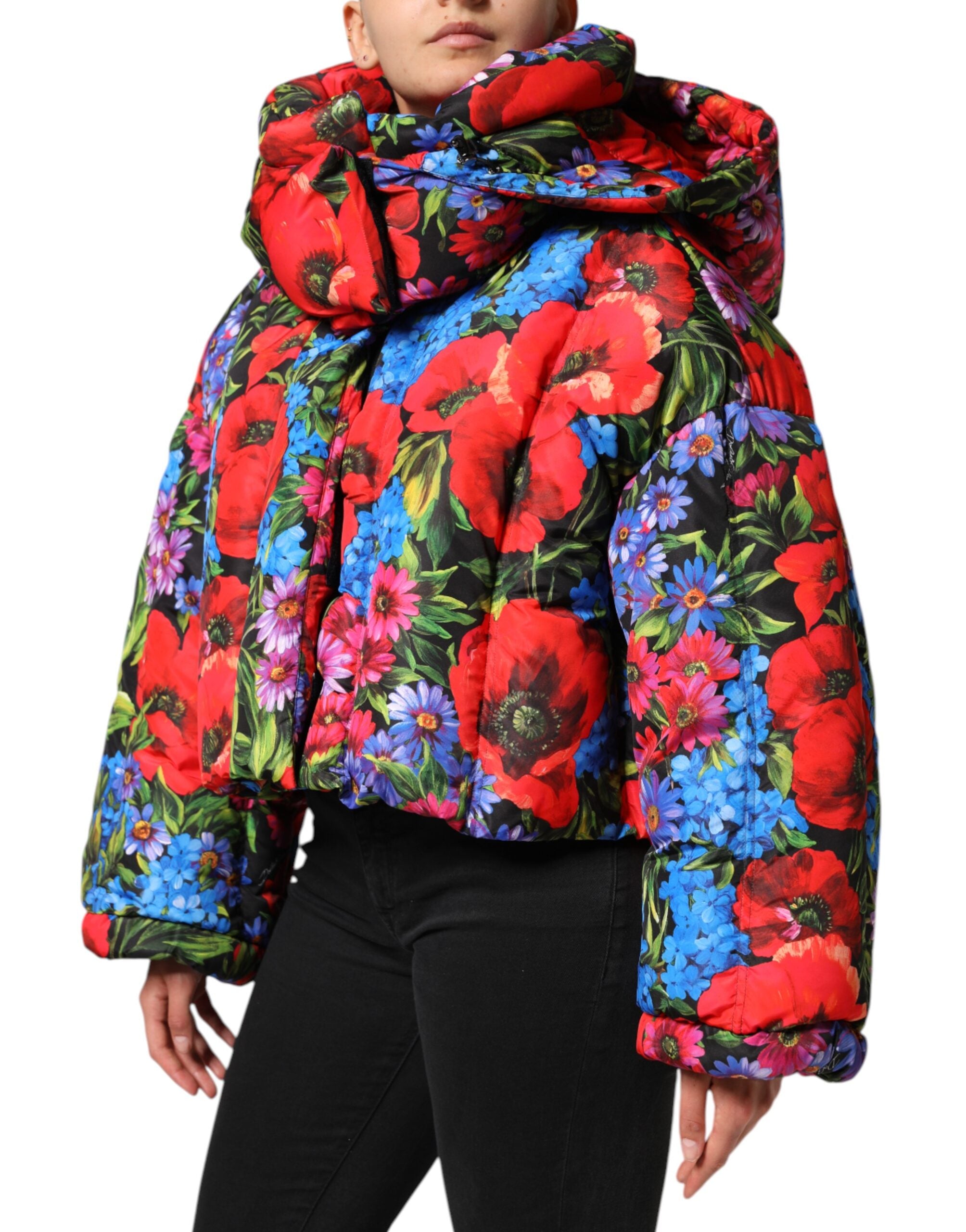 Dolce & Gabbana Multicolor Floral Hooded Coat Jacket-3