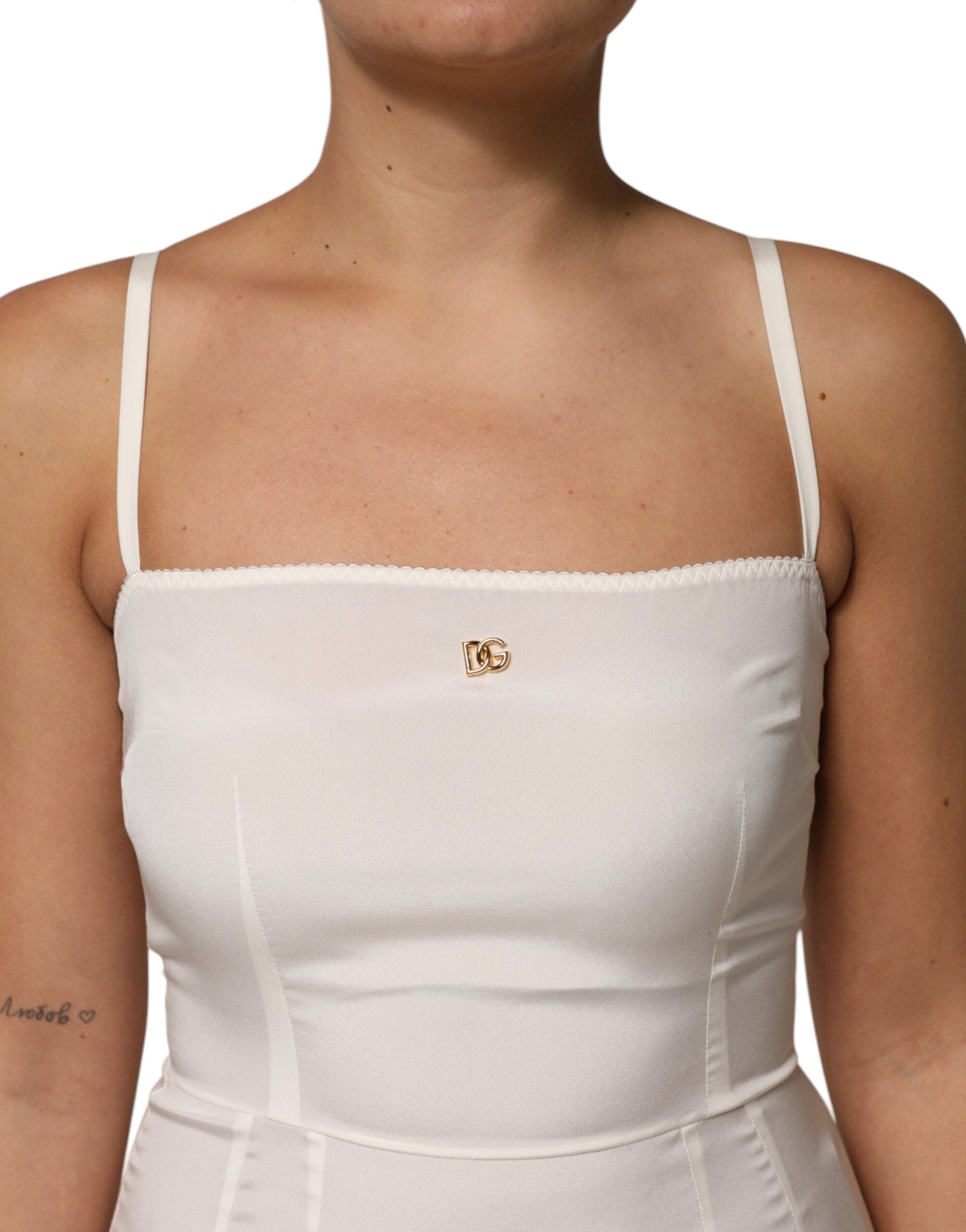 Vestido de noche de seda con logo DG y braguita blanca de Dolce & Gabbana-5