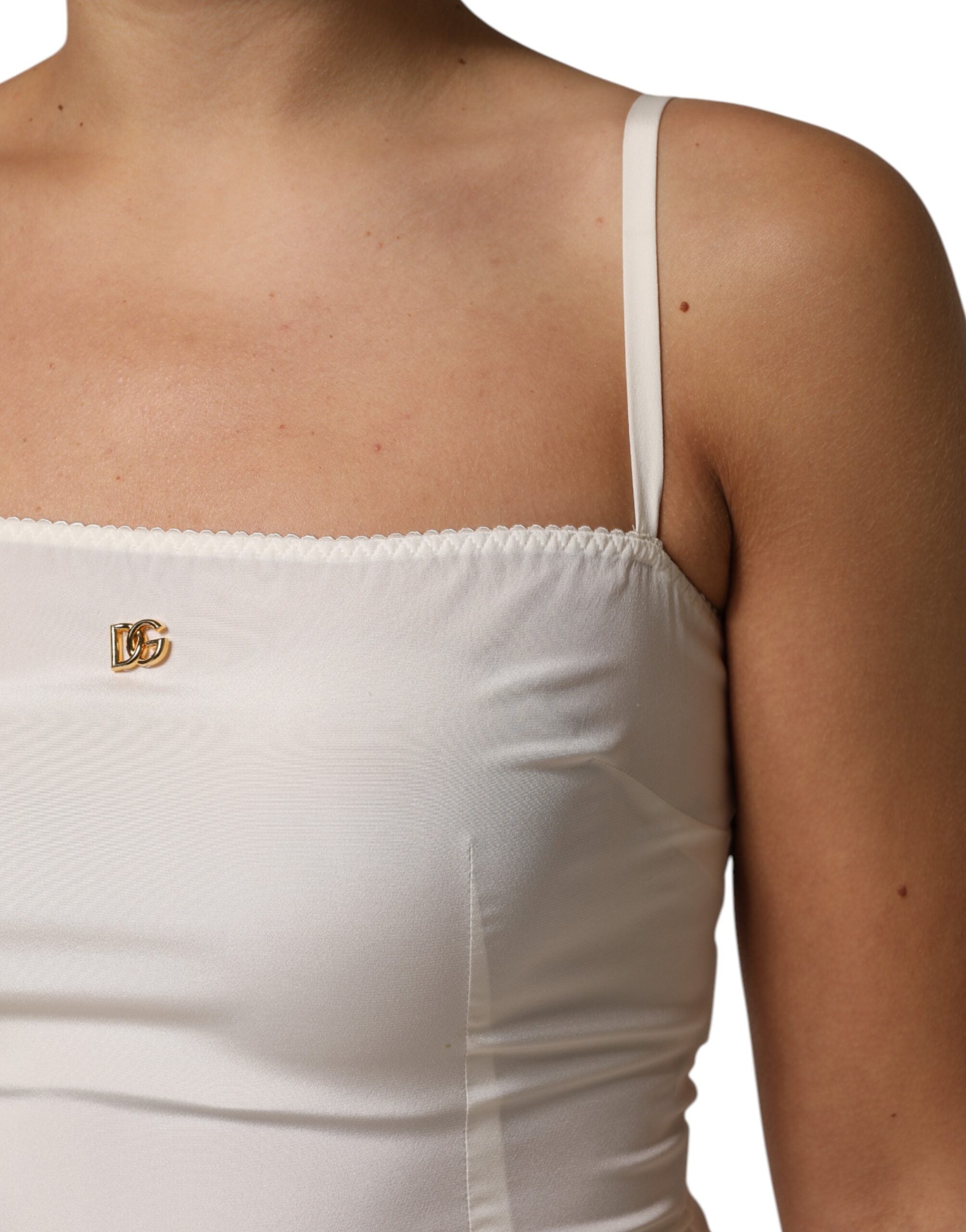 Vestido de noche de seda con logo DG y braguita blanca de Dolce & Gabbana-6