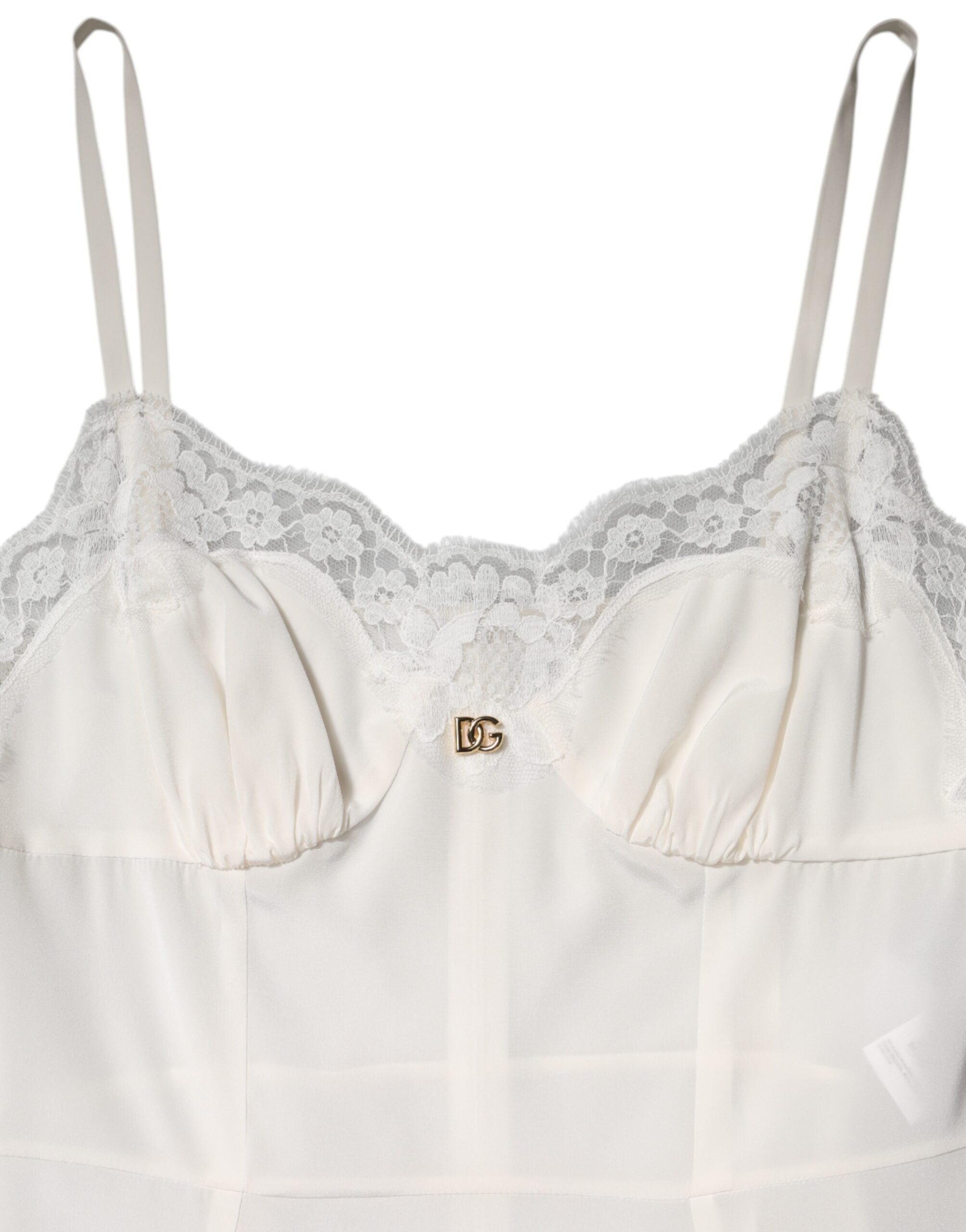 Dolce & Gabbana White DG Logo Lace Dress in Silk Nightwear-7