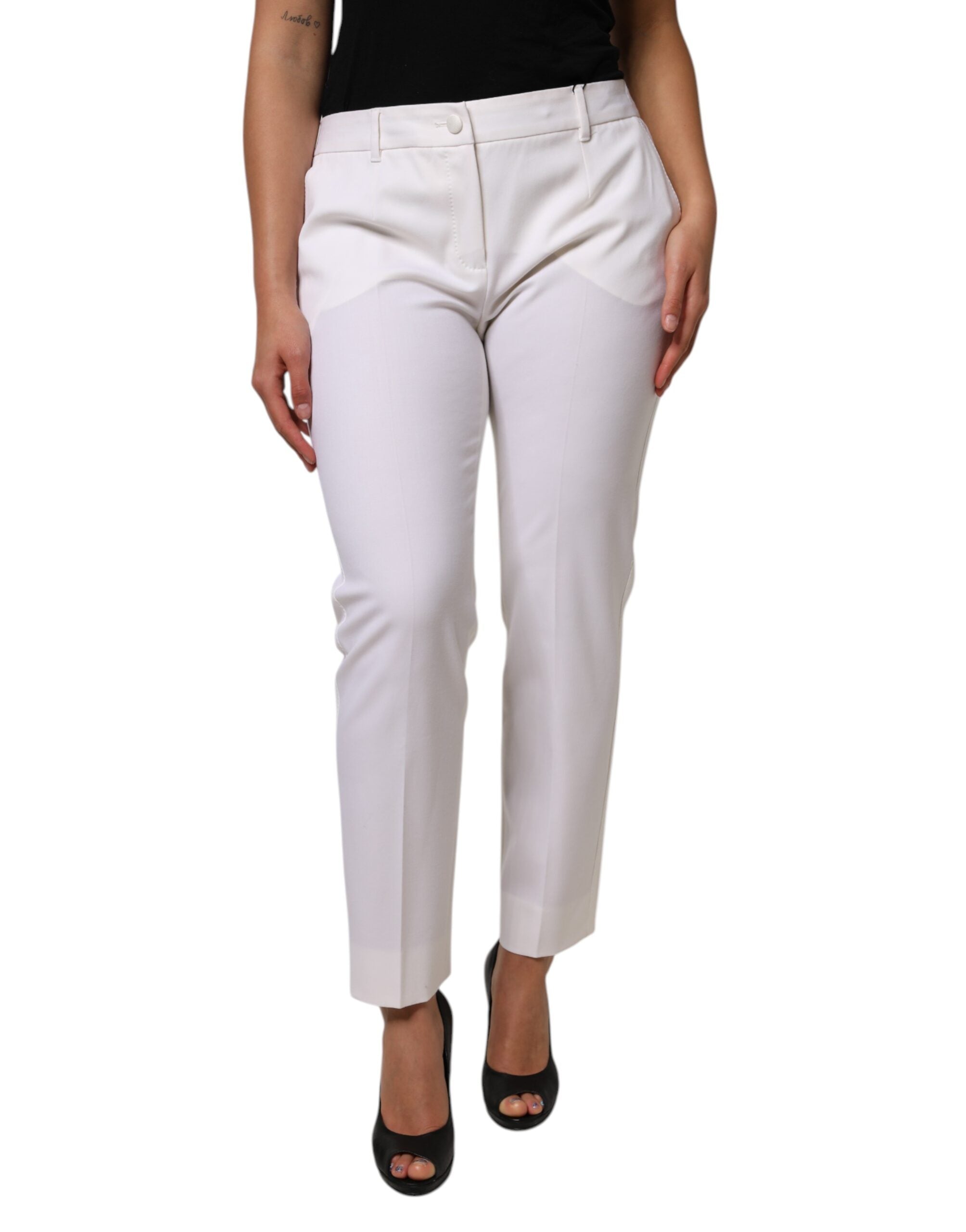 Dolce & Gabbana White tapered wool trousers with a mid-waisted cut-2