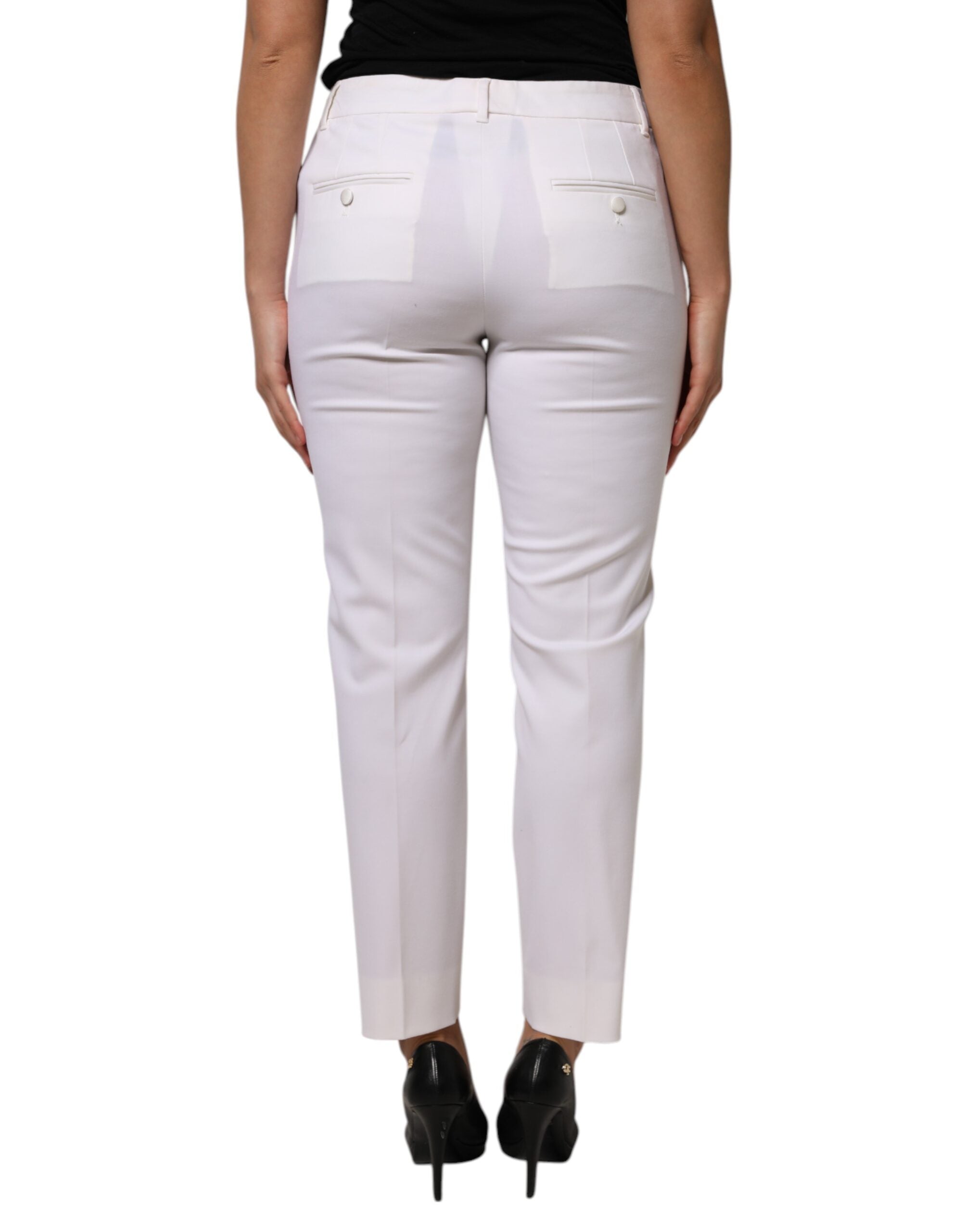Dolce & Gabbana White tapered wool trousers with a mid-waisted cut-4