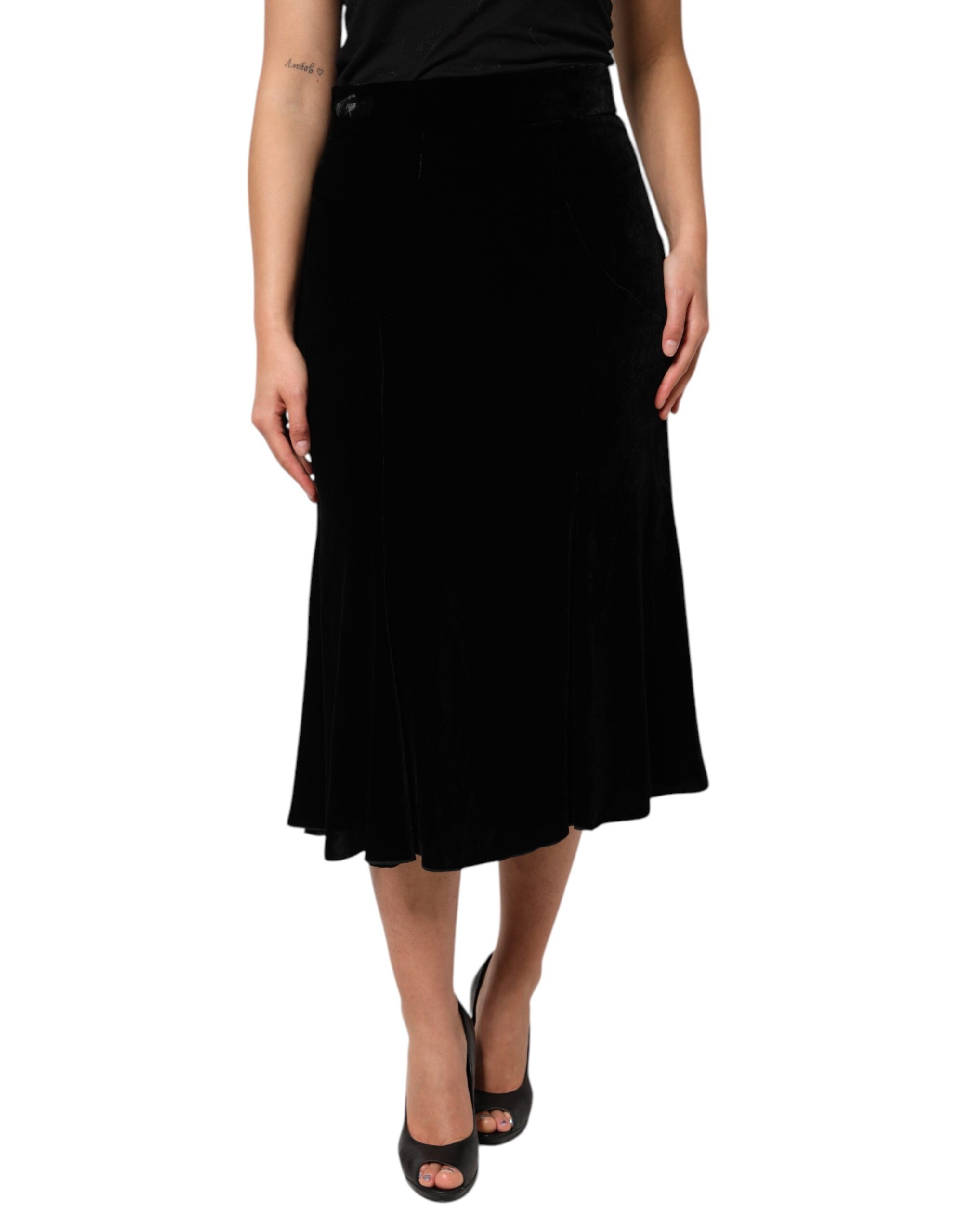 Falda midi negra de Dolce & Gabbana con cintura alta y corte acampanado-2