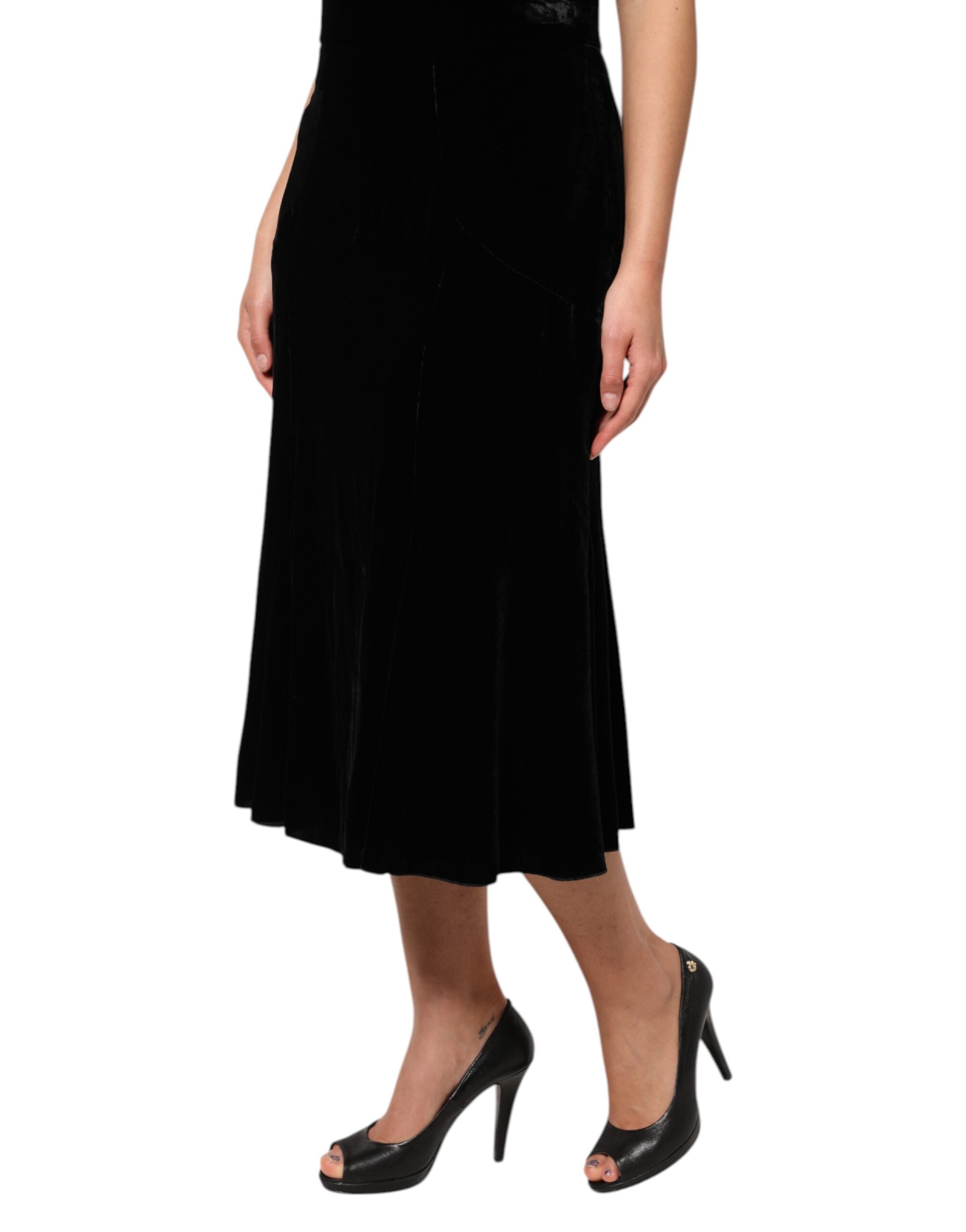 Falda midi negra de Dolce & Gabbana con cintura alta y corte acampanado-3