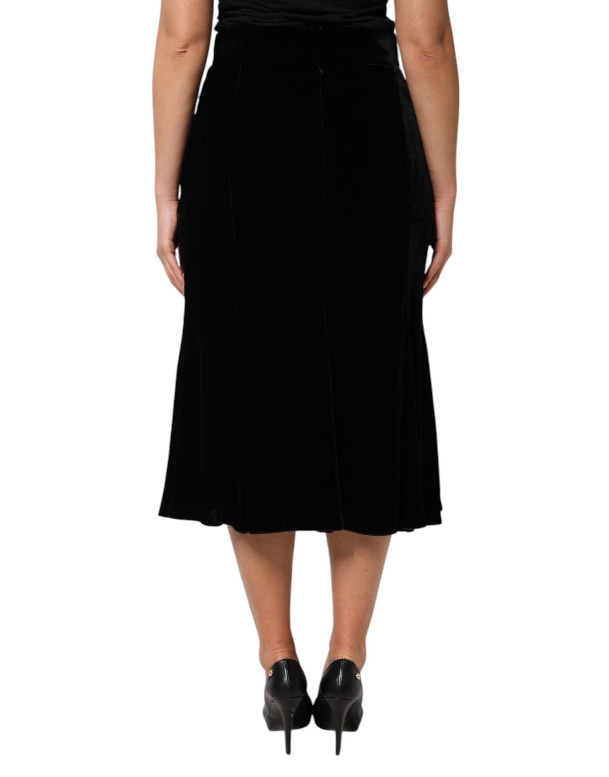 Falda midi negra de Dolce & Gabbana con cintura alta y corte acampanado-4