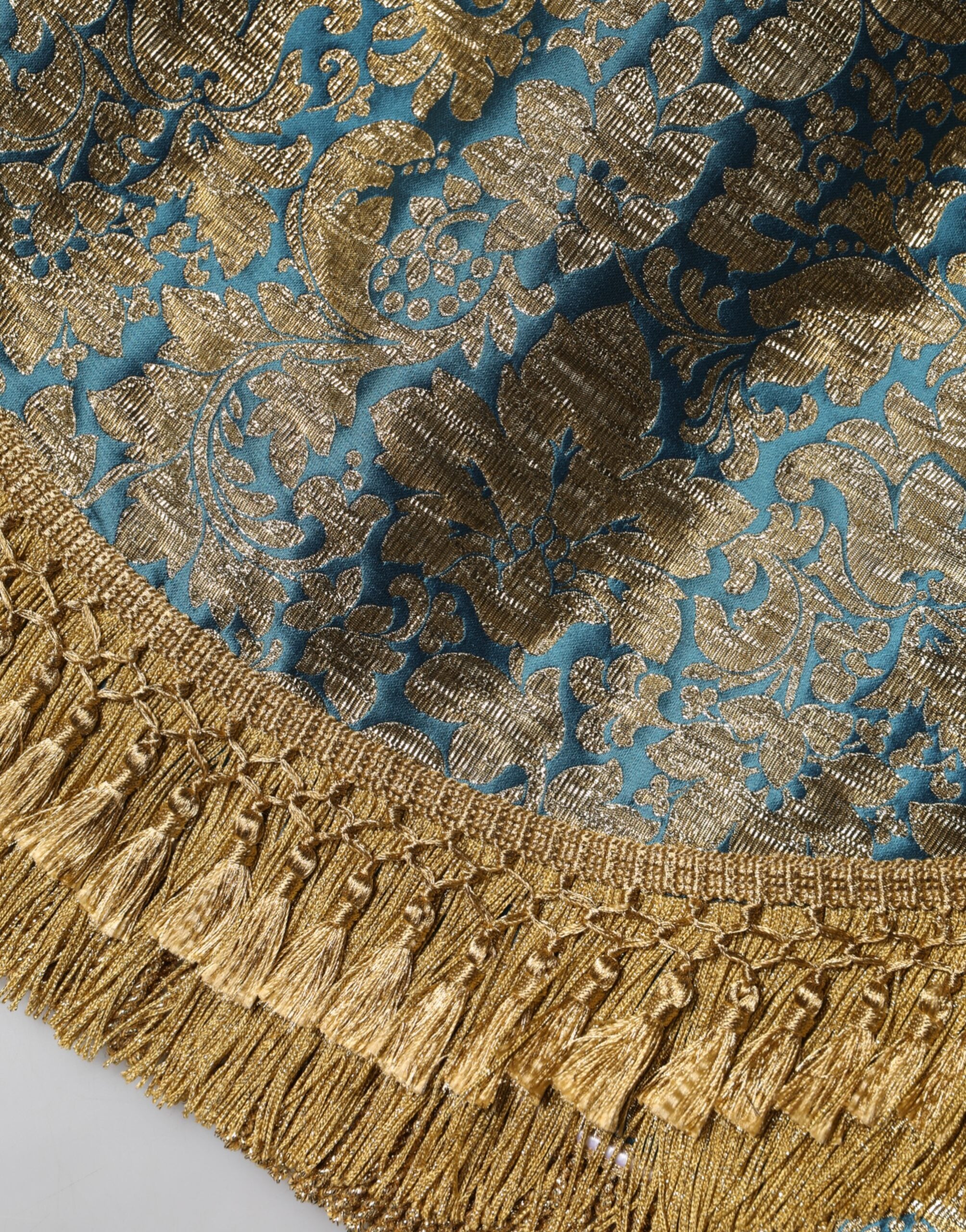 Dolce & Gabbana Blue floral jacquard mini skirt with tassels-6