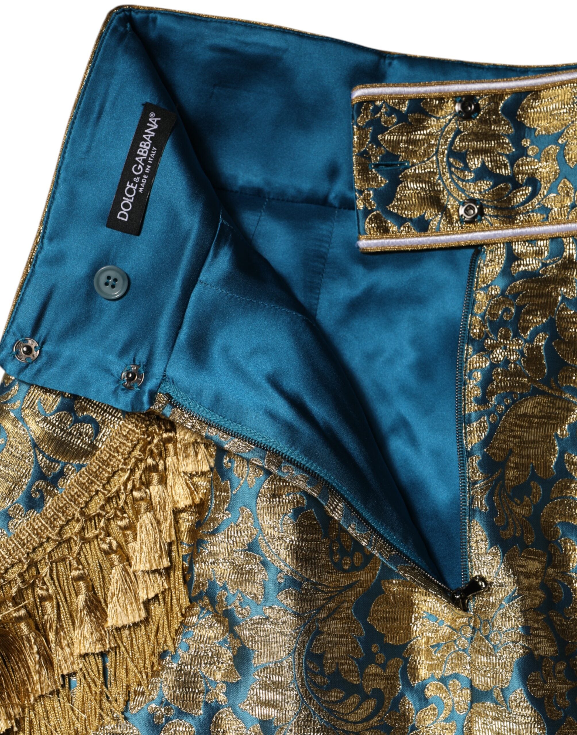 Dolce & Gabbana Blue floral jacquard mini skirt with tassels-7