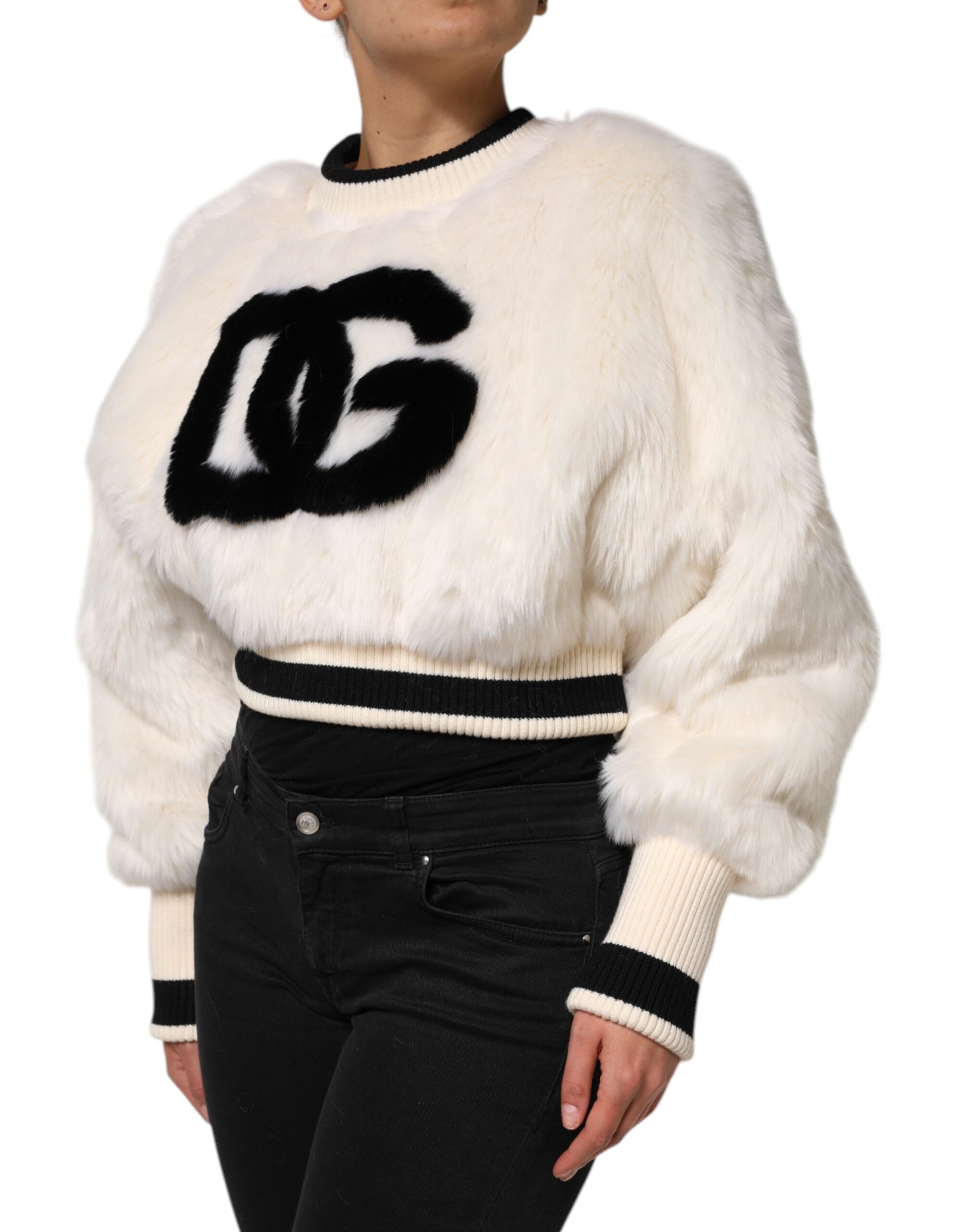 Sudadera corta blanca DG de Dolce & Gabbana con piel sintética-3