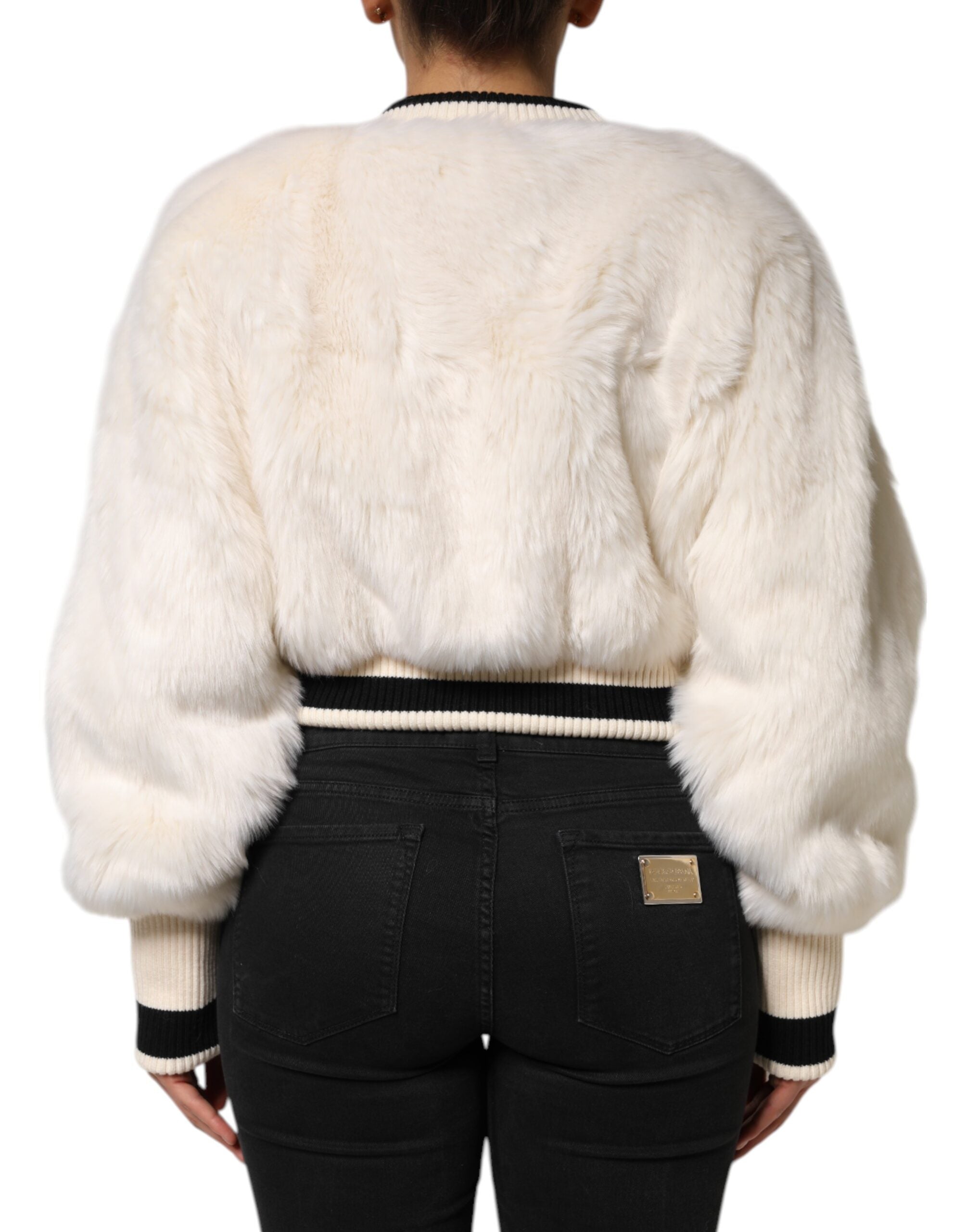 Sudadera corta blanca DG de Dolce & Gabbana con piel sintética-4