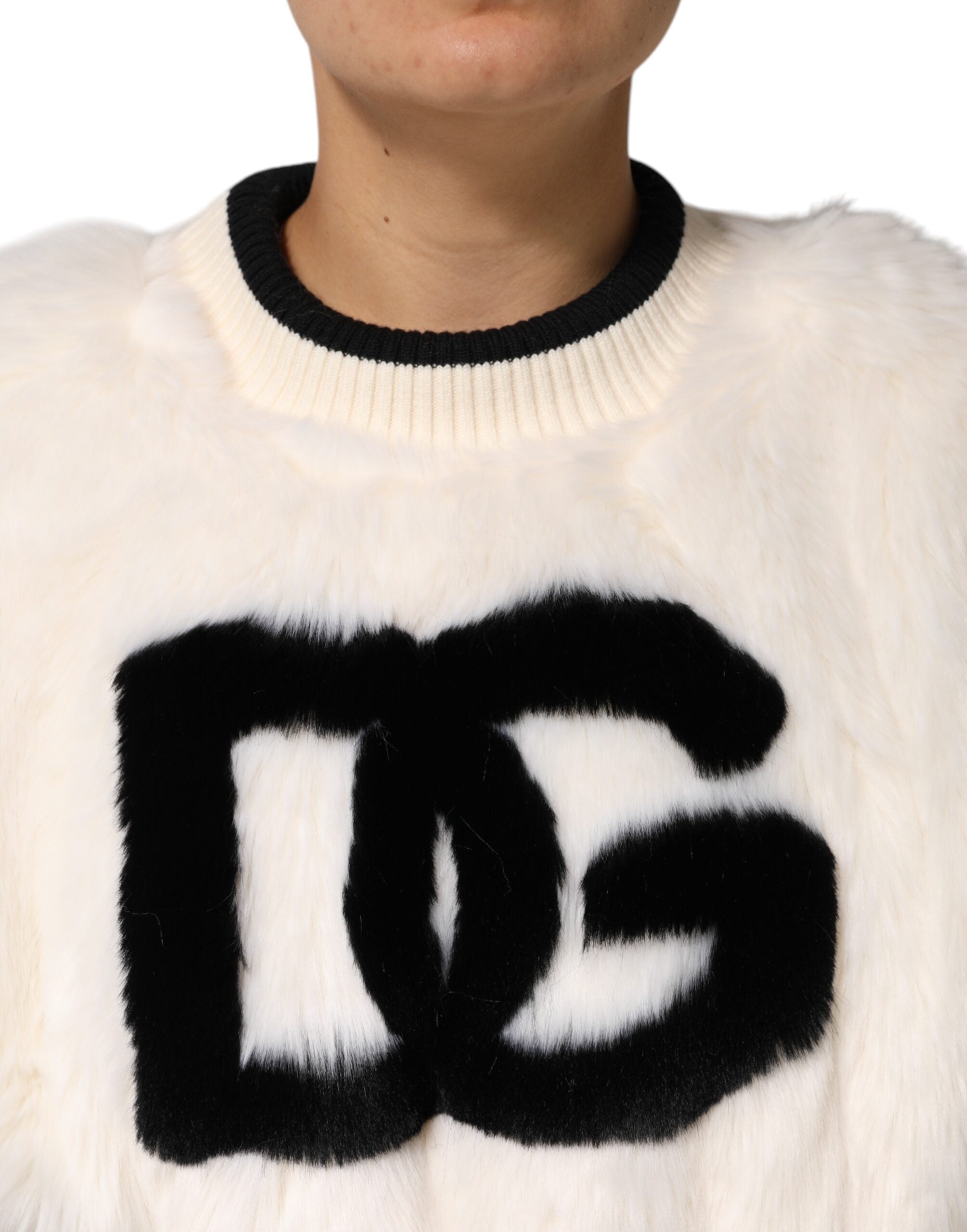 Sudadera corta blanca DG de Dolce & Gabbana con piel sintética-5