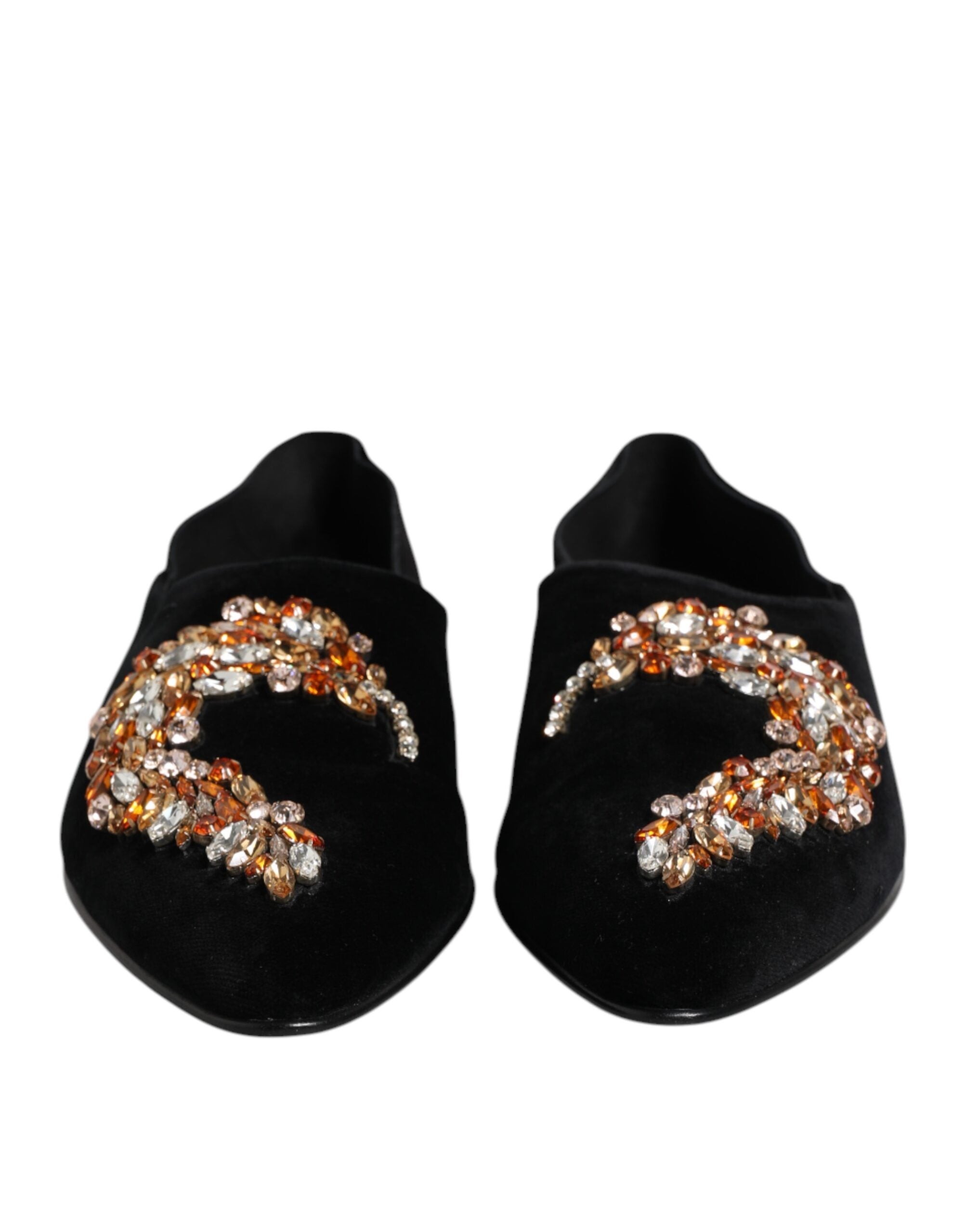 Dolce & Gabbana Schwarzer Samt verschönert Loafer Slip On Schuhe-2
