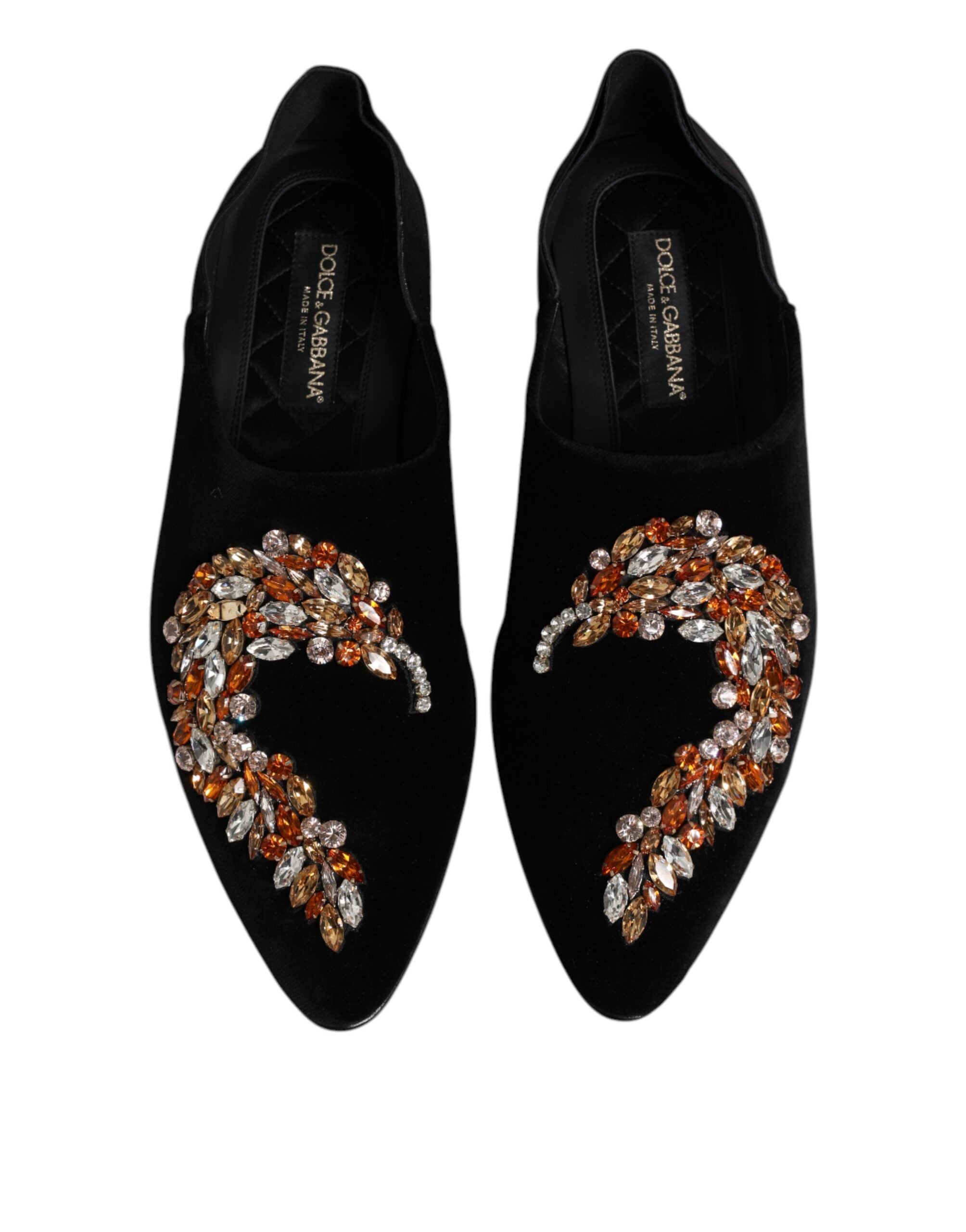 Dolce & Gabbana Schwarzer Samt verschönert Loafer Slip On Schuhe-3